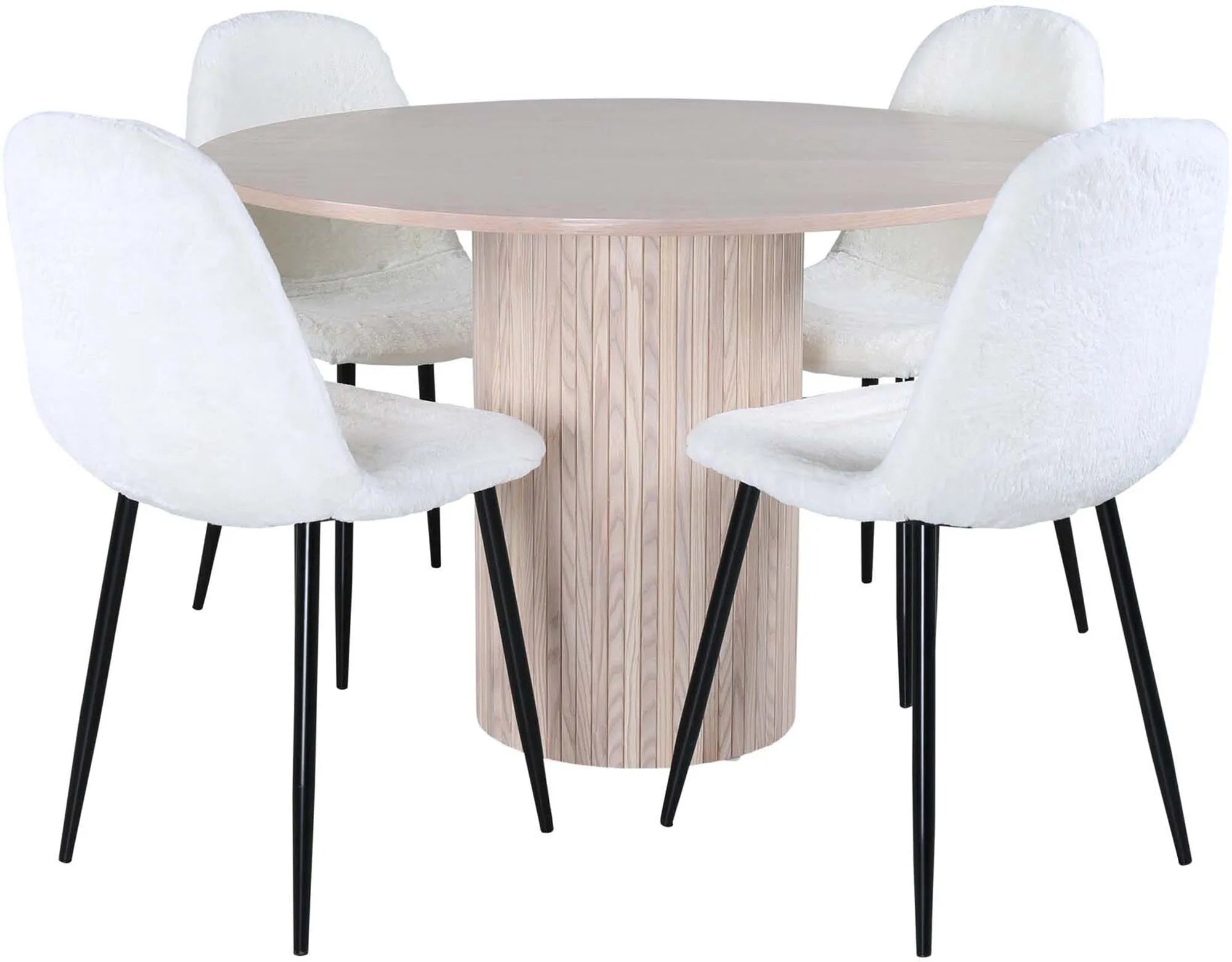 Bianca Esszimmerset: Moderner runder Tisch mit 4 Stühlen, elegant.