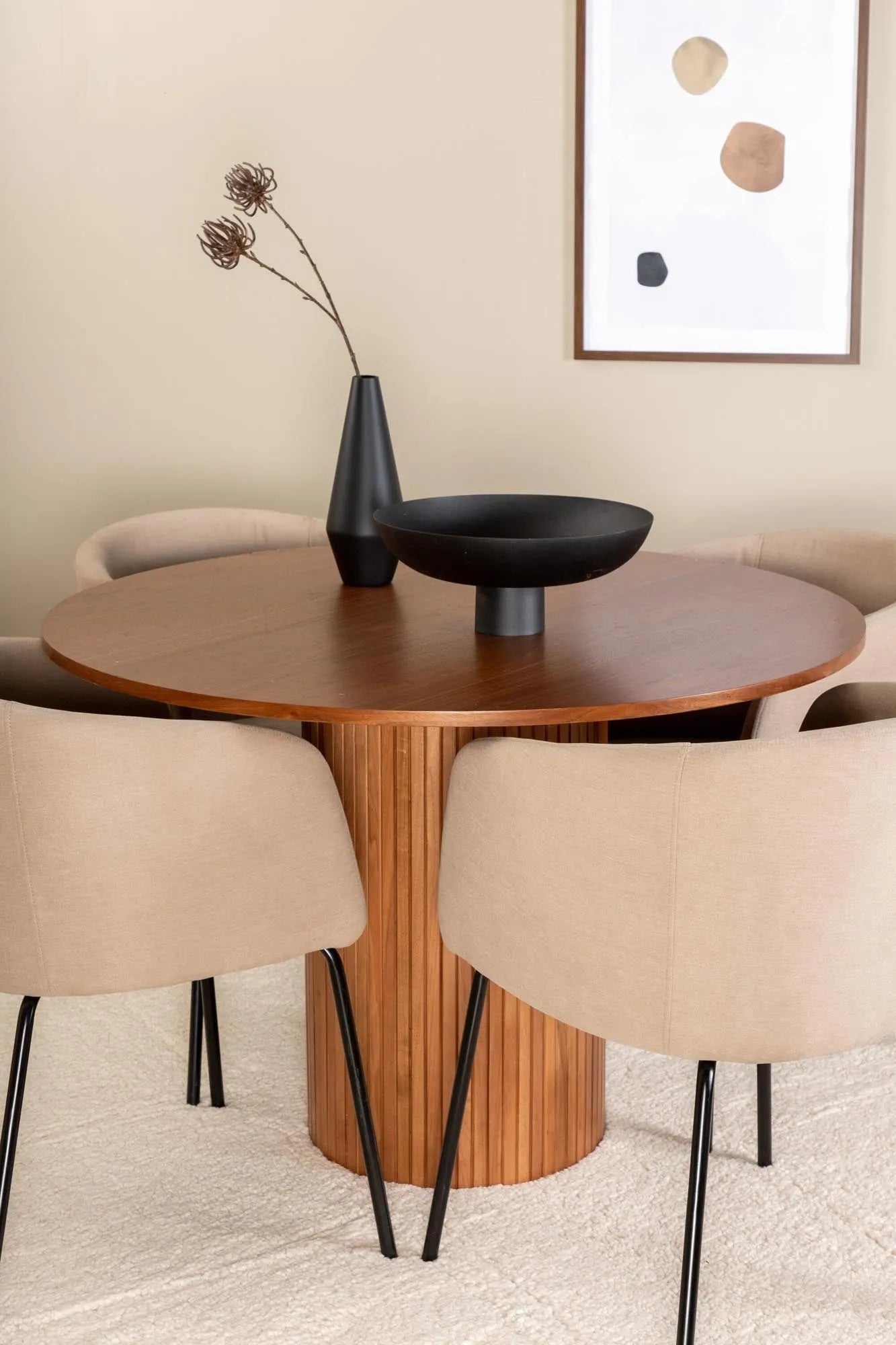 Elegantes Esszimmerset Bianca: Runder Tisch & 4 Stühle, Ø110cm.