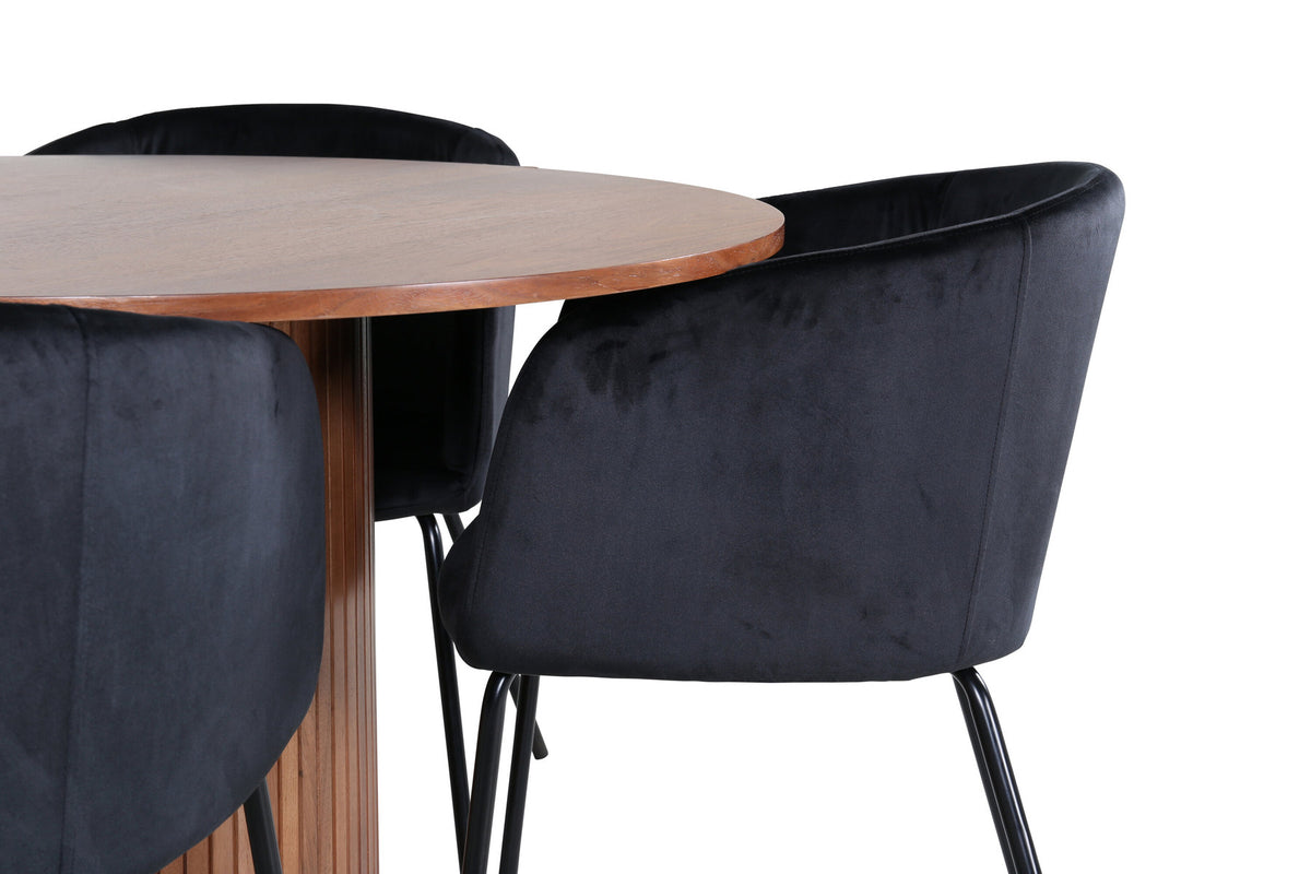 Bianca Esszimmerset + Berit ⌀110cm/4St. in Walnuss / Schwarz präsentiert im Onlineshop von KAQTU Design AG. Esszimmerset ist von Venture Home