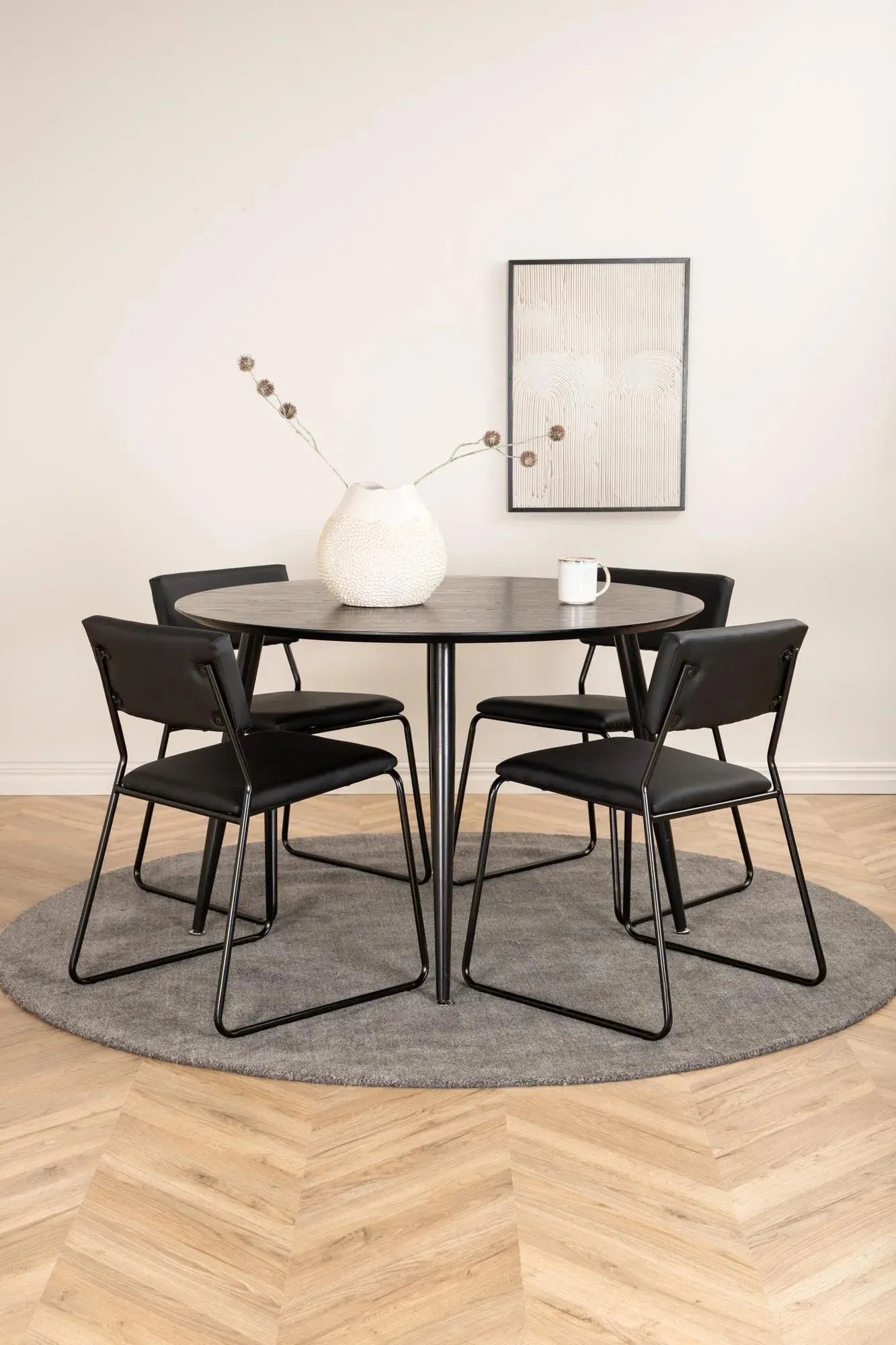 Modernes Dipp Esszimmerset mit rundem Tisch und 4 Stühlen, 115cm.