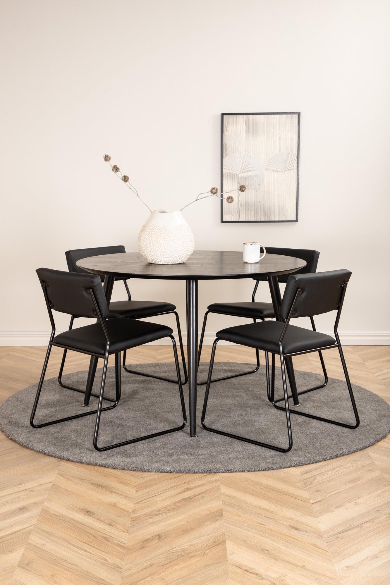 Modernes Dipp Esszimmerset mit rundem Tisch und 4 Stühlen, 115cm.
