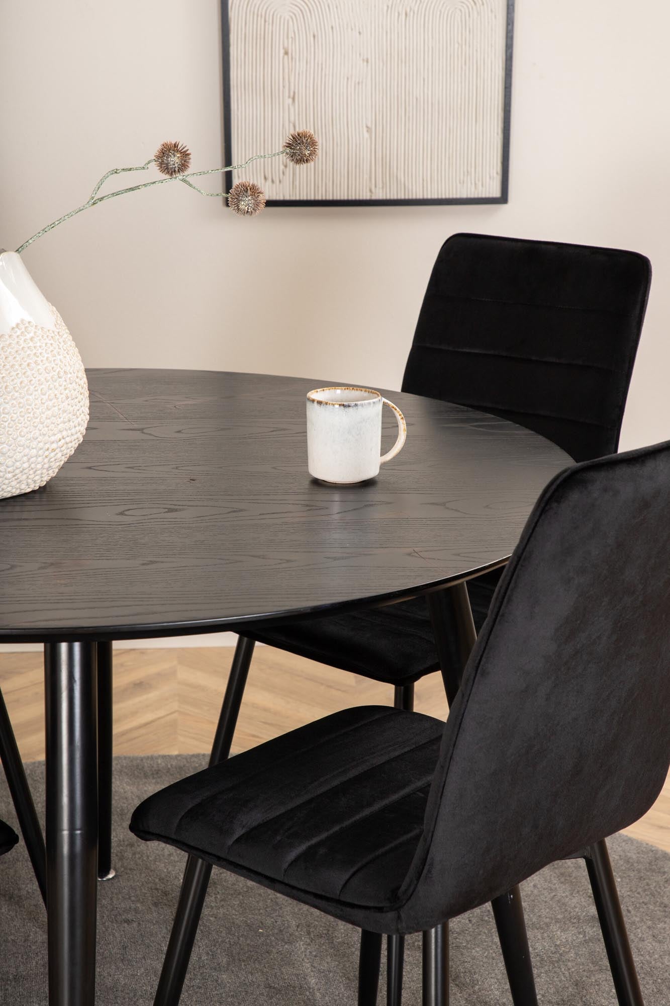 Dipp Esszimmerset + Windu ⌀115cm/4St. in Schwarz präsentiert im Onlineshop von KAQTU Design AG. Esszimmerset ist von Venture Home