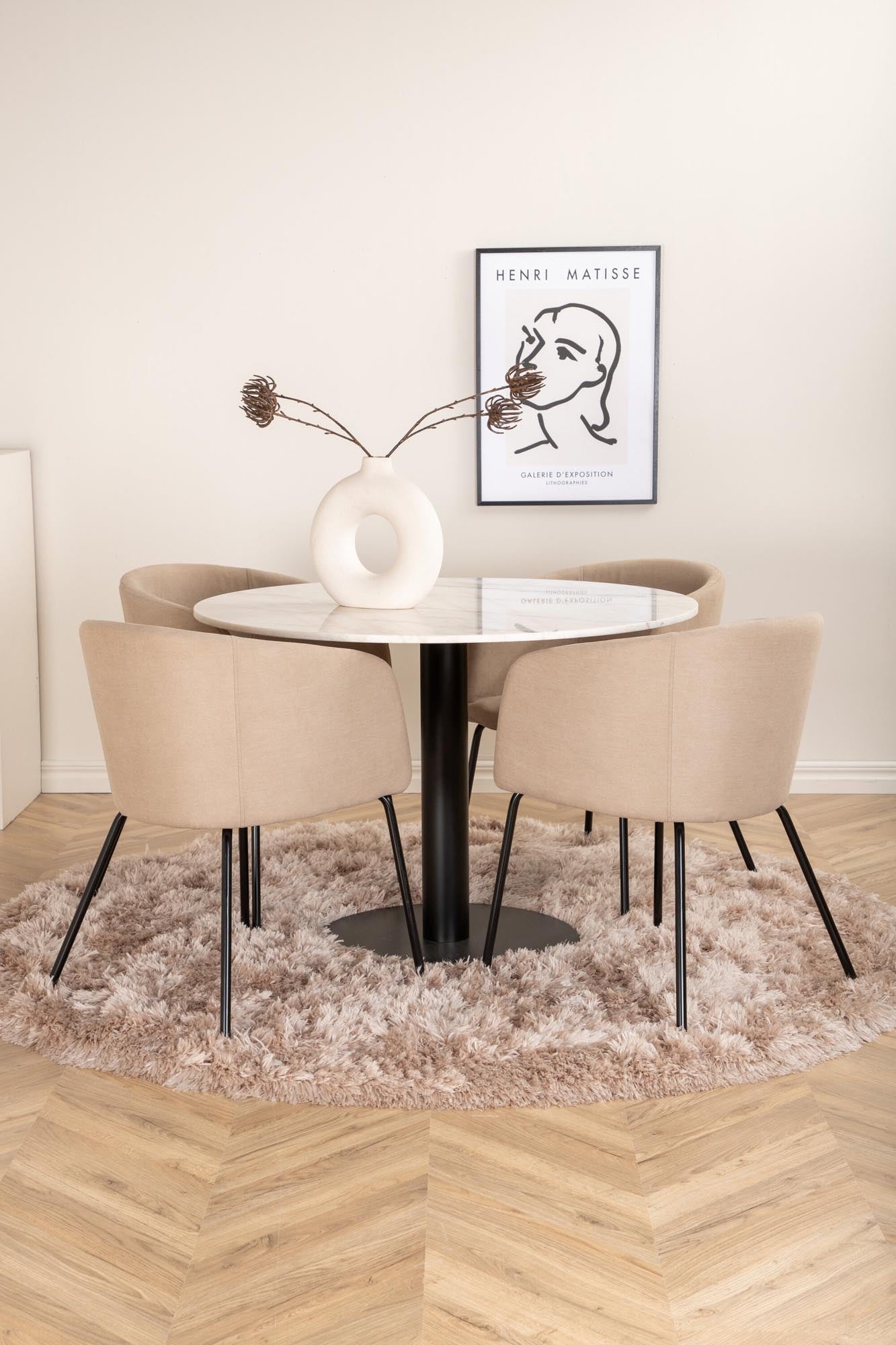 Estelle Esszimmerset + Berit ⌀106cm/4St. in Beige, Schwarz präsentiert im Onlineshop von KAQTU Design AG. Esszimmerset ist von Venture Home