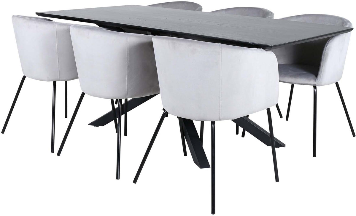 Piazza Esszimmerset + Berit 180cm/6St. in Schwarz / Hellgrau präsentiert im Onlineshop von KAQTU Design AG. Esszimmerset ist von Venture Home