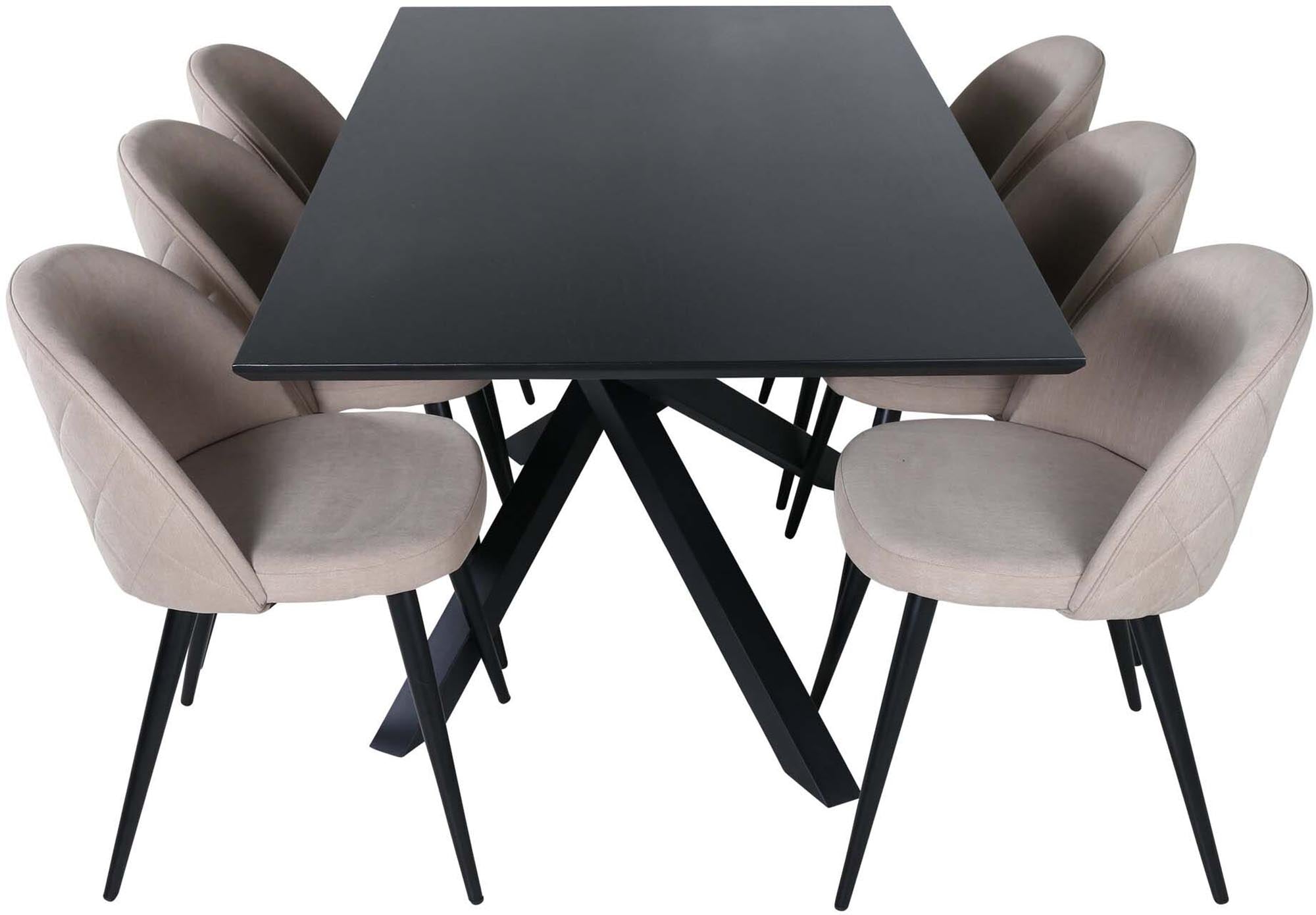 Piazza Esszimmerset + Velvet 180cm/6St. in Schwarz / dunkles  Beige präsentiert im Onlineshop von KAQTU Design AG. Esszimmerset ist von Venture Home