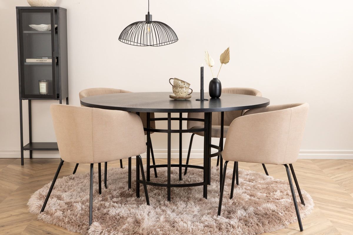 Esszimmerset Copenhagen + Berit ⌀140cm/4St. in Beige, Schwarz präsentiert im Onlineshop von KAQTU Design AG. Esszimmerset ist von Venture Home