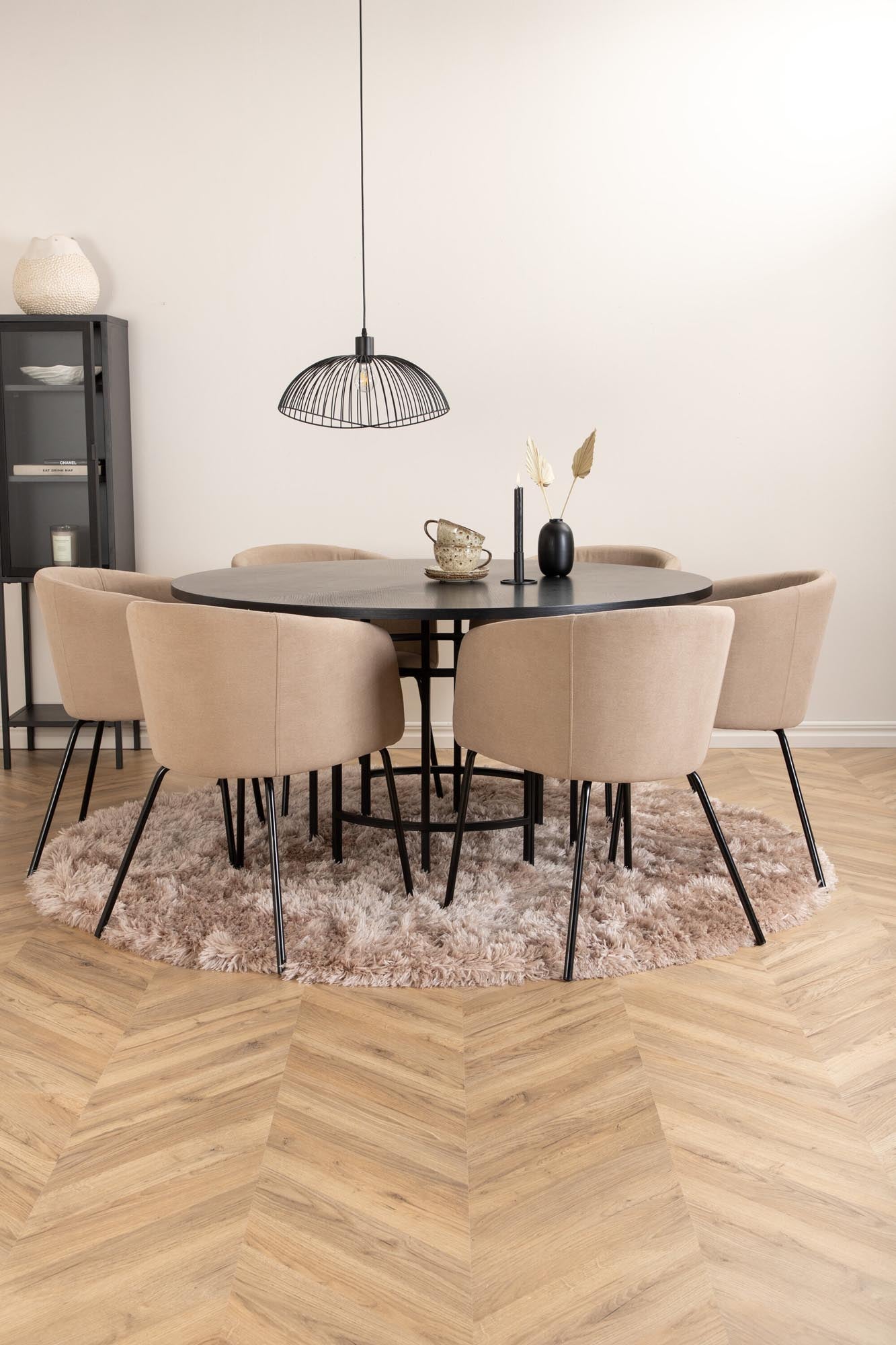 Esszimmerset Copenhagen + Berit ⌀140cm/6St. in Beige, Schwarz präsentiert im Onlineshop von KAQTU Design AG. Esszimmerset ist von Venture Home