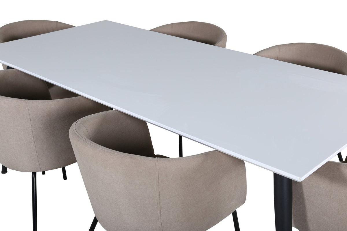 Jimmy Esszimmerset + Berit 195cm/6St. in Beige, Schwarz präsentiert im Onlineshop von KAQTU Design AG. Esszimmerset ist von Venture Home