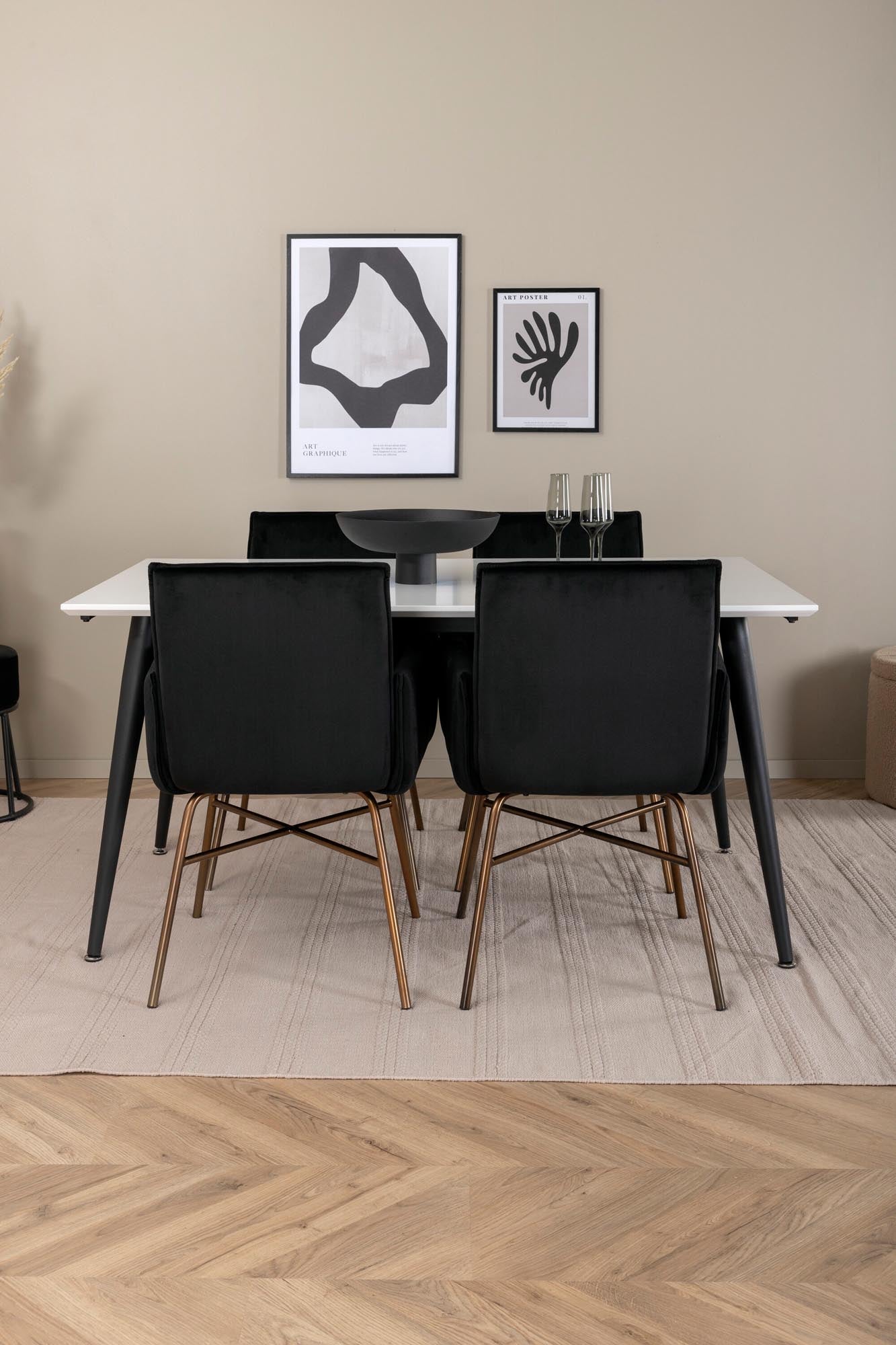 Jimmy Esszimmerset + Petra 150cm/4St. in Schwarz, Kupfer präsentiert im Onlineshop von KAQTU Design AG. Esszimmerset ist von Venture Home