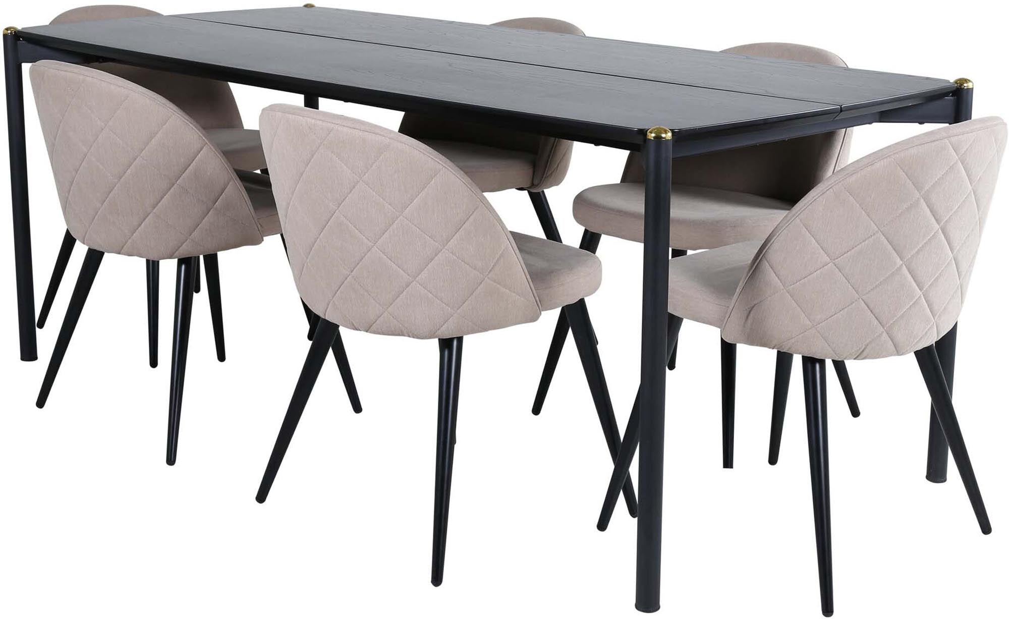Pelle Esszimmerset + Velvet Stitches 190cm/6St. in Beige dunkel / Schwarz präsentiert im Onlineshop von KAQTU Design AG. Esszimmerset ist von Venture Home