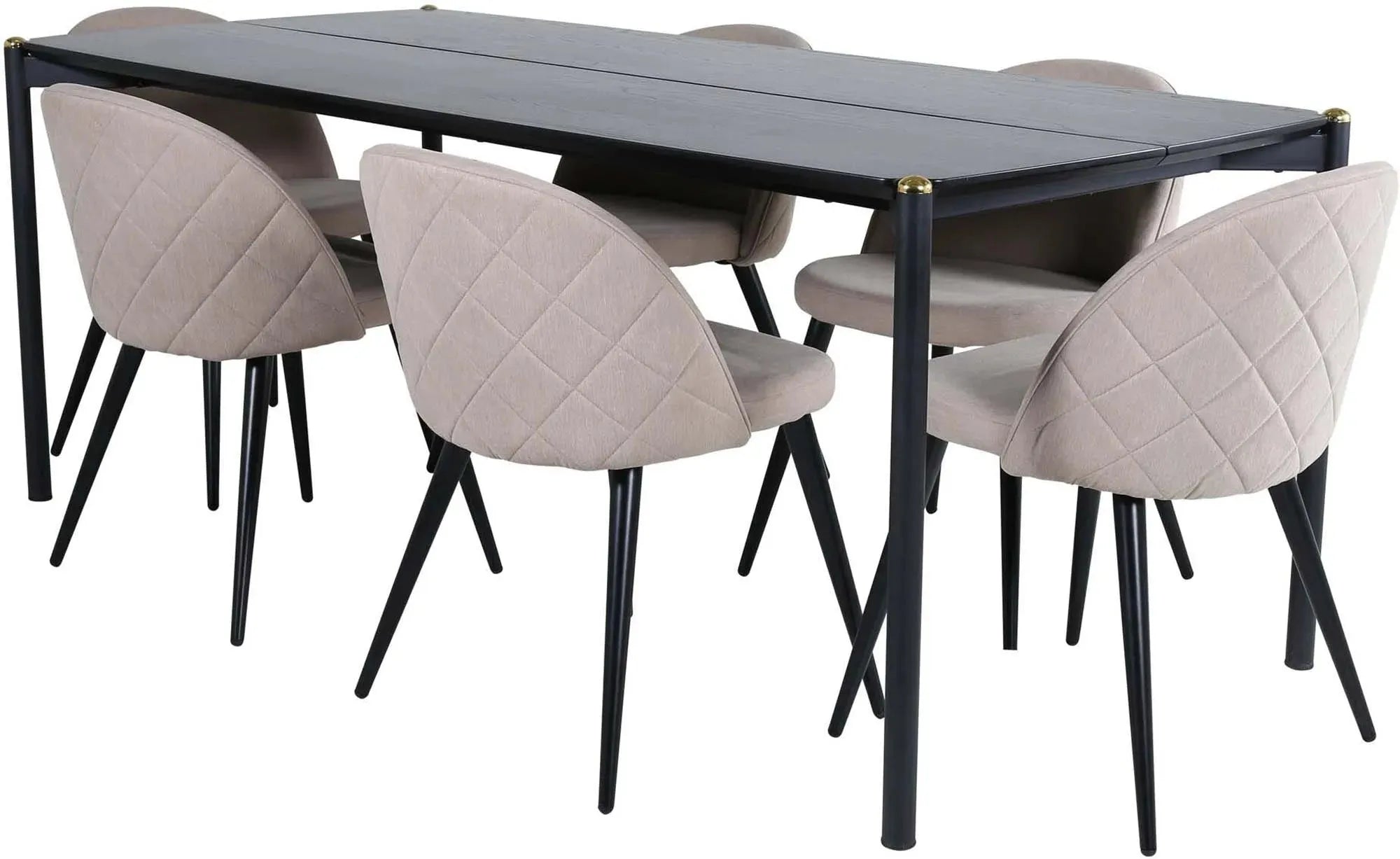 Stilvolles Pelle Esszimmerset: 190cm Tisch, 6 Velvet Stitches Stühle, schwarzes MDF, nordisches Design, zeitlose Eleganz.