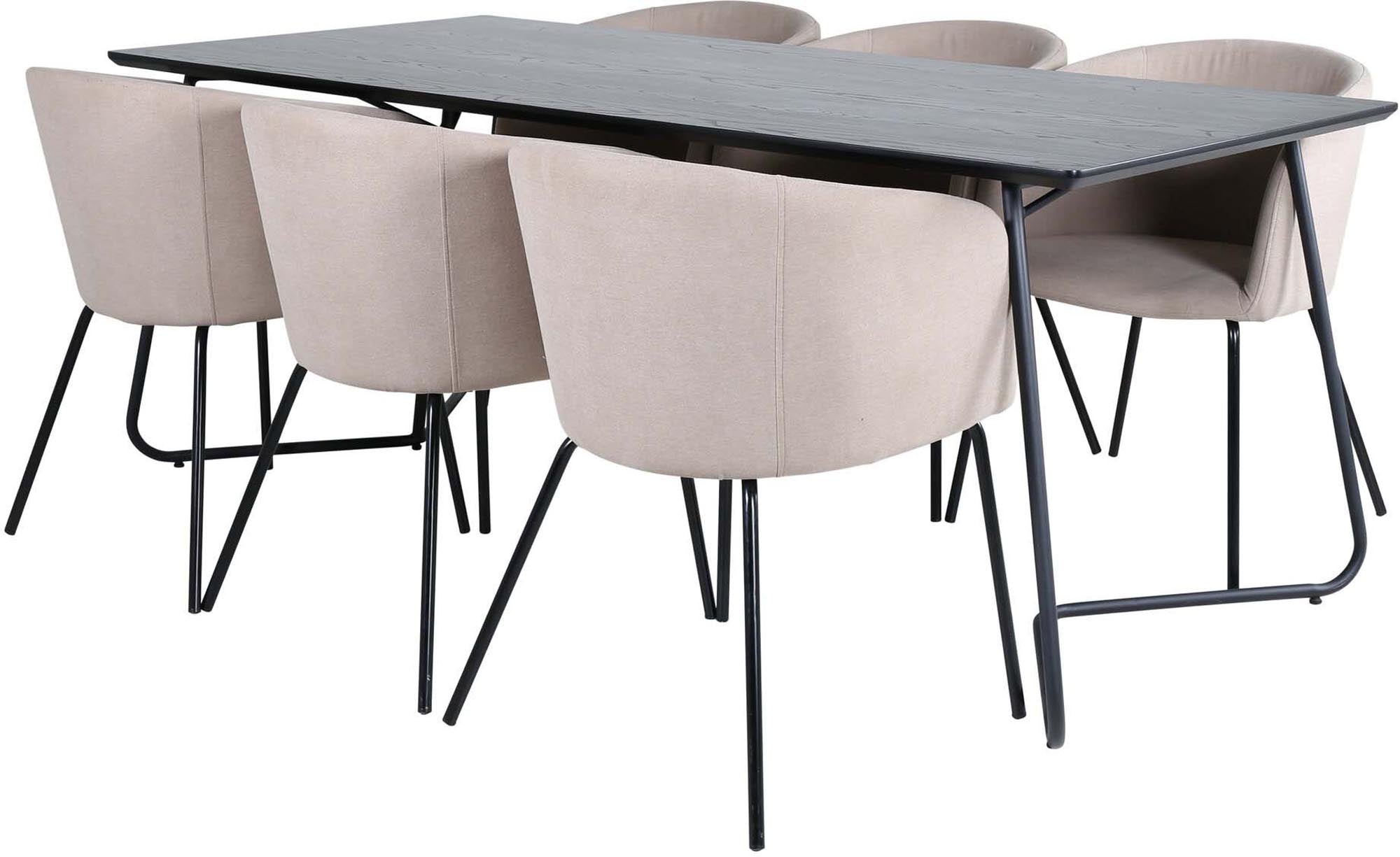 Petra Esszimmerset + Berit 190cm/6St. in Beige, Schwarz präsentiert im Onlineshop von KAQTU Design AG. Esszimmerset ist von Venture Home