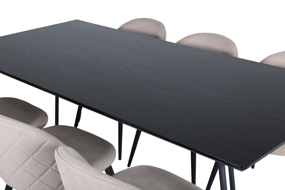 Petra Esszimmerset + Velvet Stitches 190cm/6St. in Beige, Schwarz präsentiert im Onlineshop von KAQTU Design AG. Esszimmerset ist von Venture Home