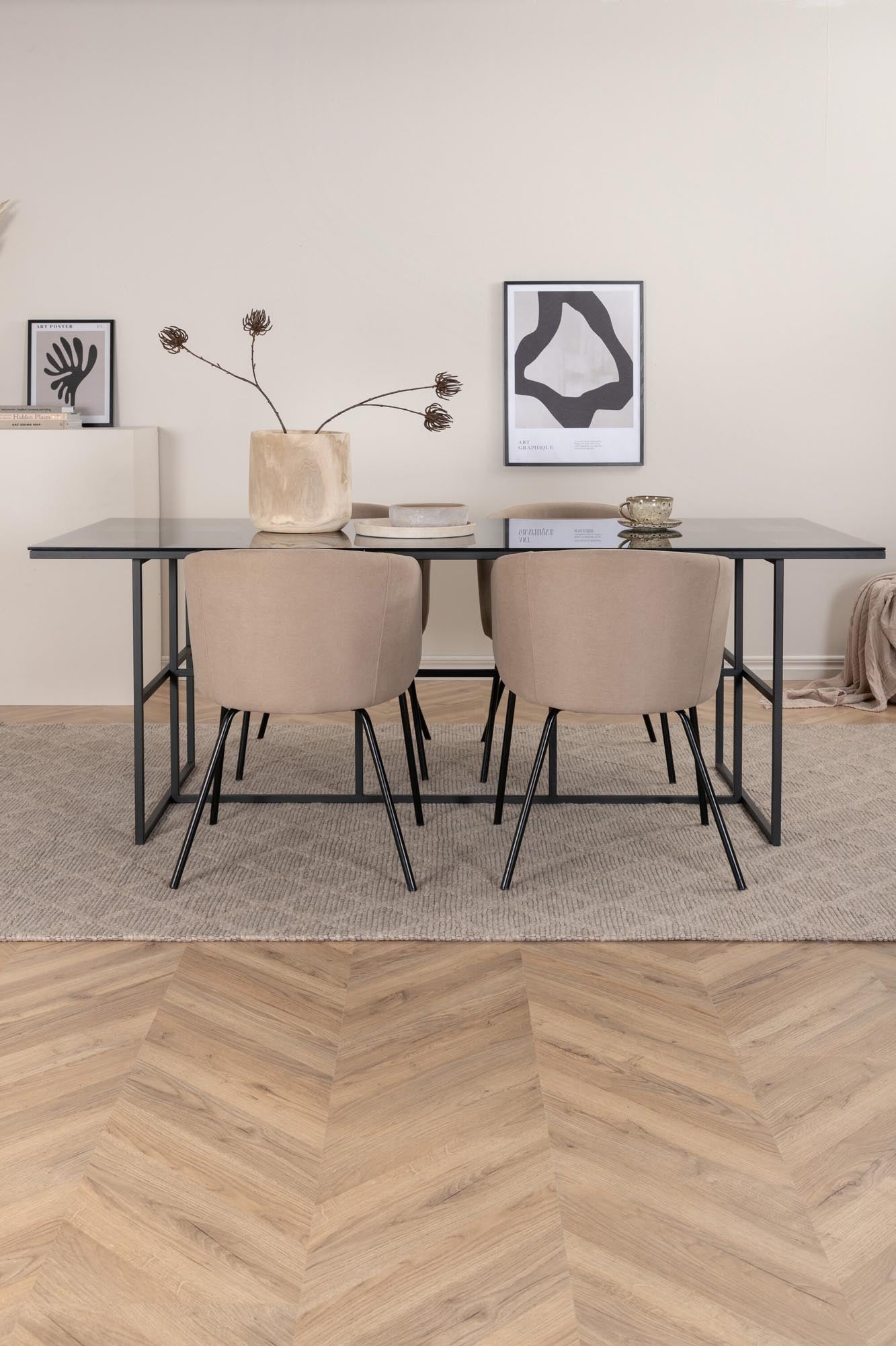 Leif Esszimmerset + Berit 200cm/4St. in Beige, Schwarz präsentiert im Onlineshop von KAQTU Design AG. Esszimmerset ist von Venture Home