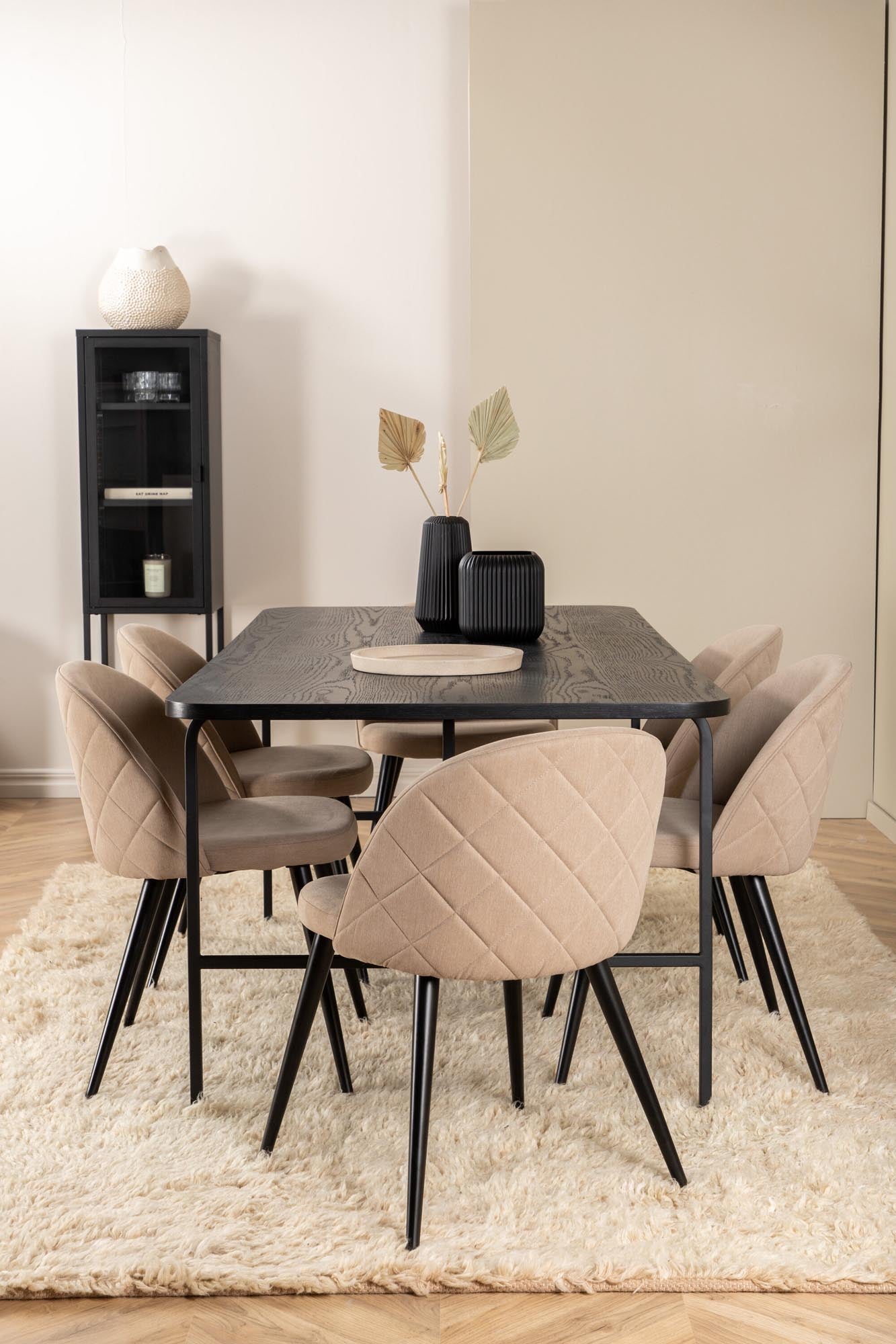 Uno Esszimmerset + Polly 200cm/6St. in Schwarz / Beige präsentiert im Onlineshop von KAQTU Design AG. Esszimmerset ist von Venture Home