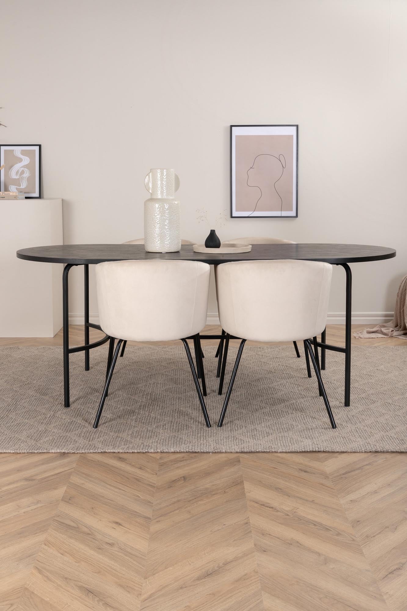 Skate Esszimmerset + Berit 200cm/4St. in Beige, Schwarz präsentiert im Onlineshop von KAQTU Design AG. Esszimmerset ist von Venture Home