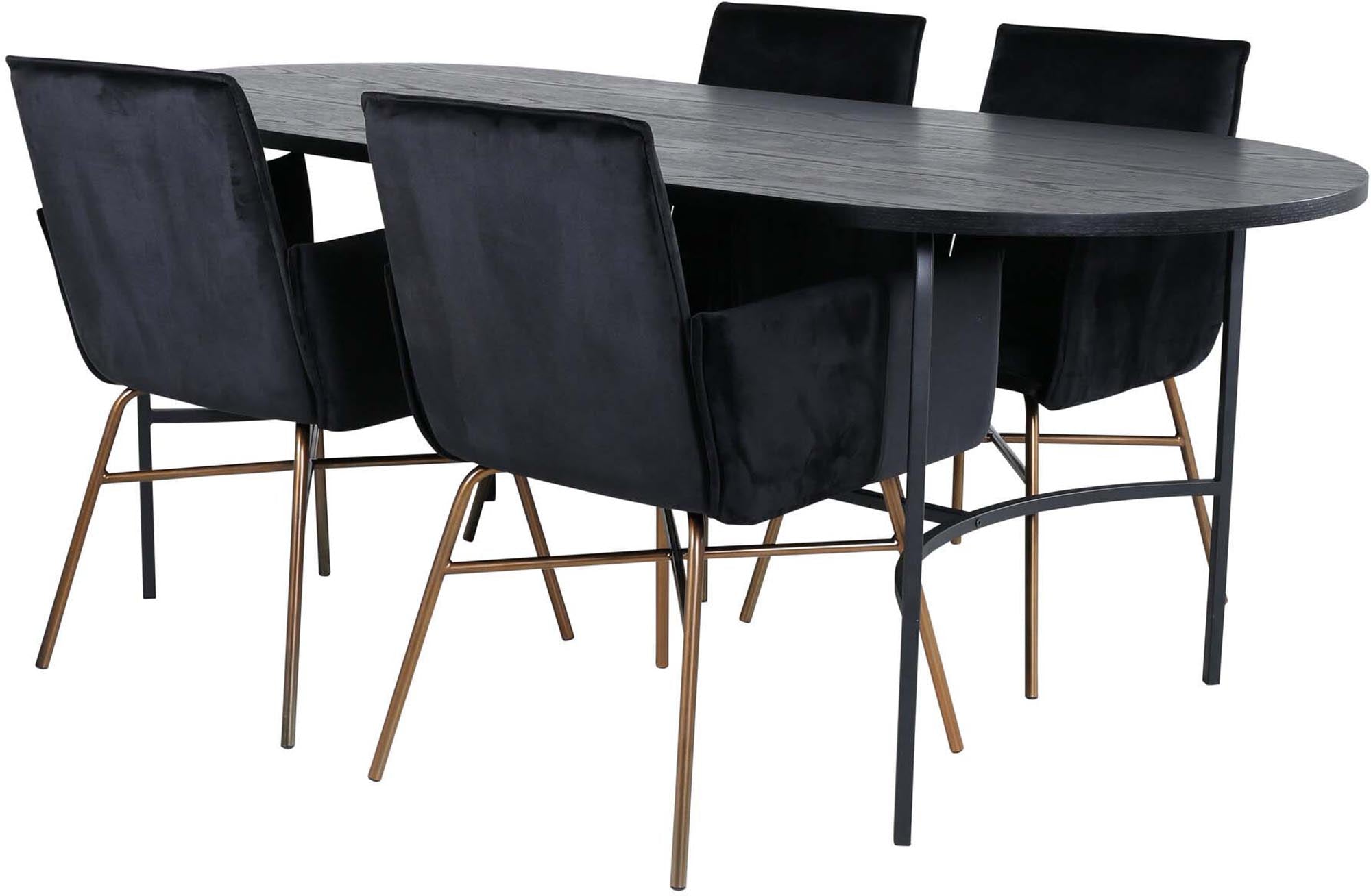 Skate Esszimmerset + Petra 200cm/4St. in Schwarz, Kupfer präsentiert im Onlineshop von KAQTU Design AG. Esszimmerset ist von Venture Home