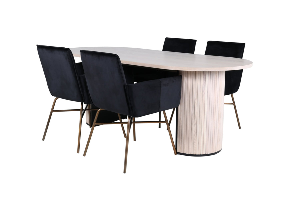 Schwarzer Esszimmerstuhl mit Pulverbeschichtung und ovaler Esstisch mit Whitewash-Tischplatte aus MDF, Set von Venture Home.