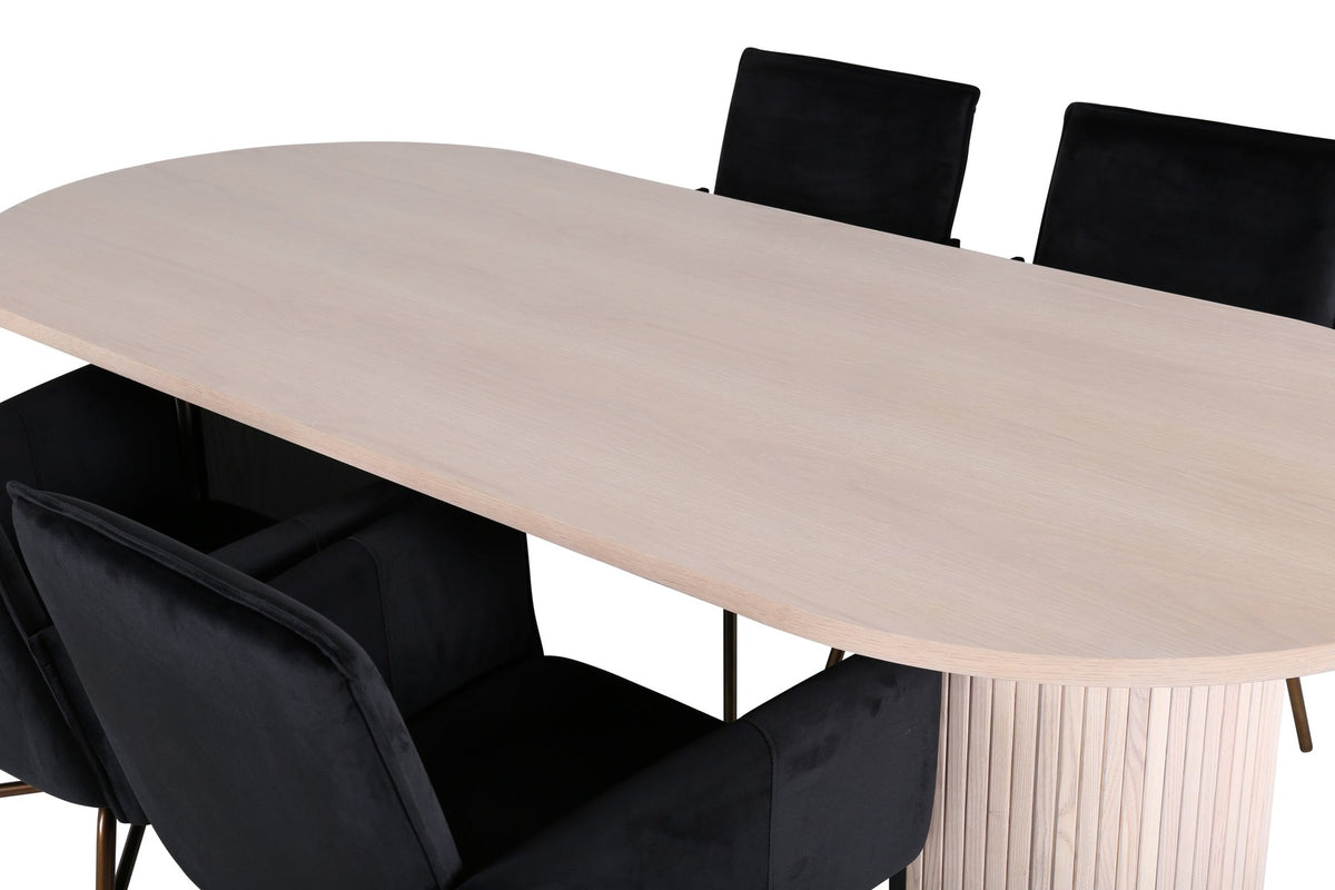 Schwarzer Esszimmerstuhl mit Pulverbeschichtung und ovaler Esstisch mit Whitewash-Tischplatte aus MDF, Set von Venture Home.
