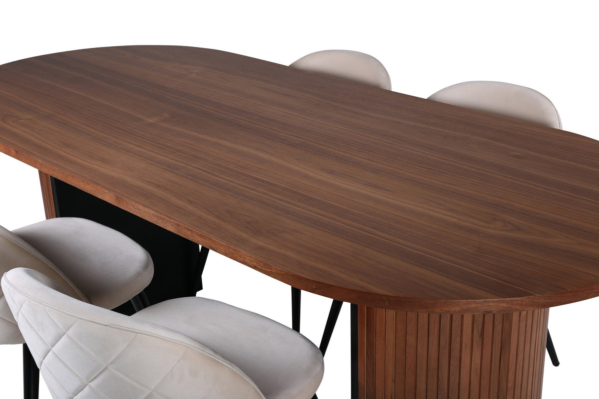 Bianca Esszimmerset + Velvet 200cm/4St. in Walnuss / Schwarz präsentiert im Onlineshop von KAQTU Design AG. Esszimmerset ist von Venture Home