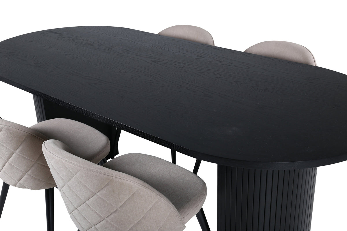 Bianca Esszimmerset + Velvet 200cm/4St. in Schwarz / Beige präsentiert im Onlineshop von KAQTU Design AG. Esszimmerset ist von Venture Home