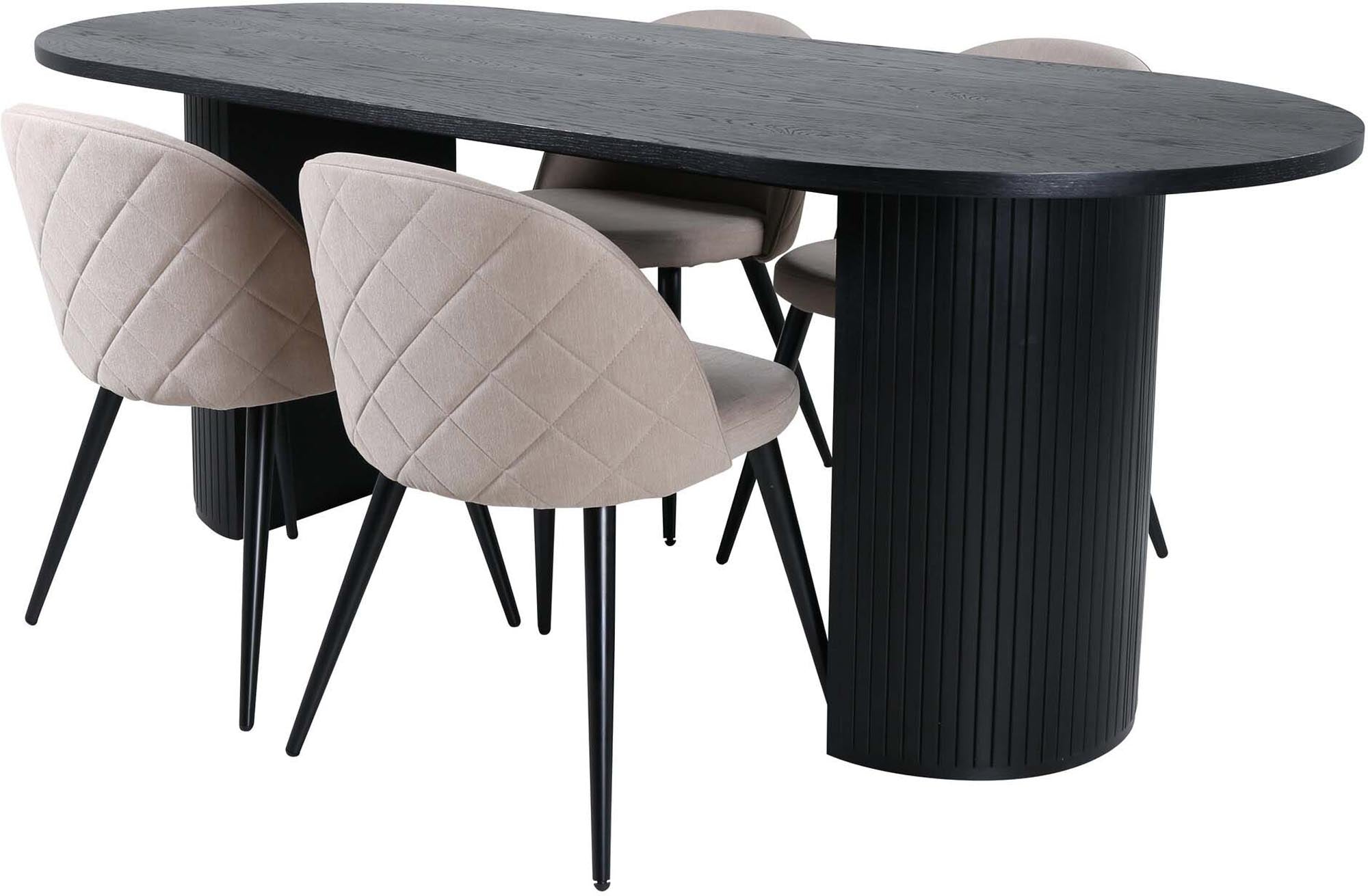 Bianca Esszimmerset + Velvet 200cm/4St. in Schwarz / Beige präsentiert im Onlineshop von KAQTU Design AG. Esszimmerset ist von Venture Home
