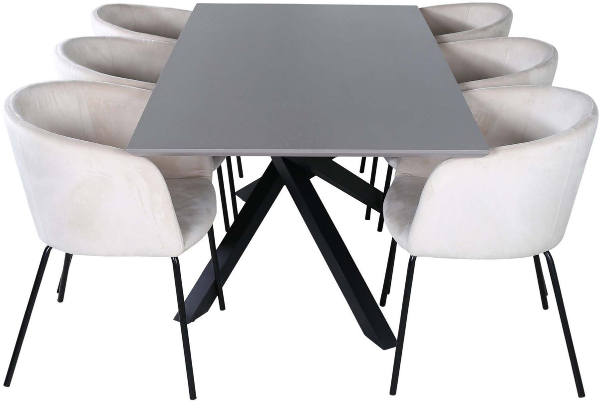 Piazza Esszimmerset + Berit 180cm/6St. in Grau / Beige präsentiert im Onlineshop von KAQTU Design AG. Esszimmerset ist von Venture Home