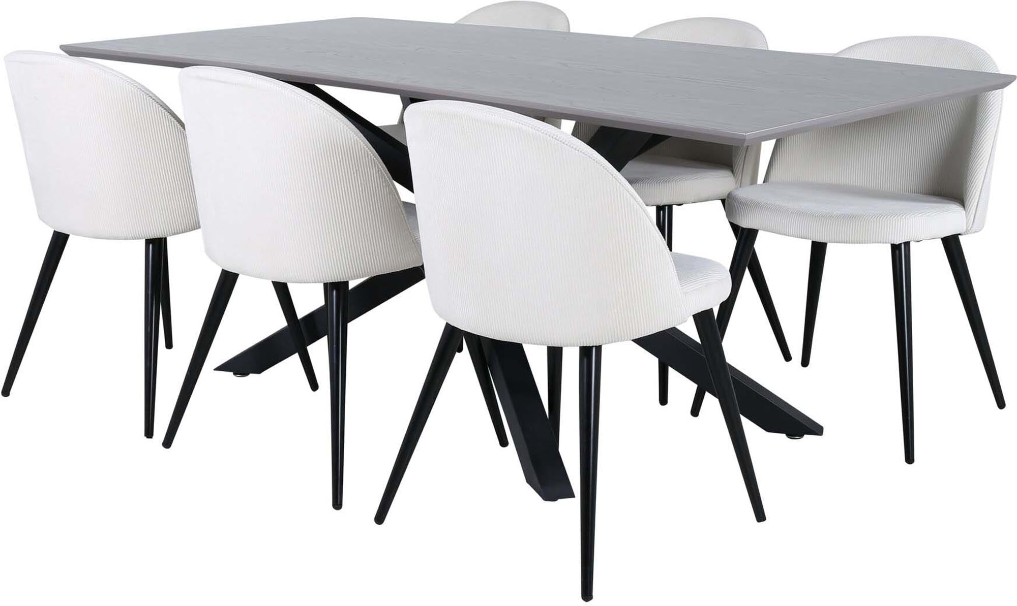 Piazza Esszimmerset + Velvet 180cm/6St. in Grau / Schwarz / Weiss präsentiert im Onlineshop von KAQTU Design AG. Esszimmerset ist von Venture Home
