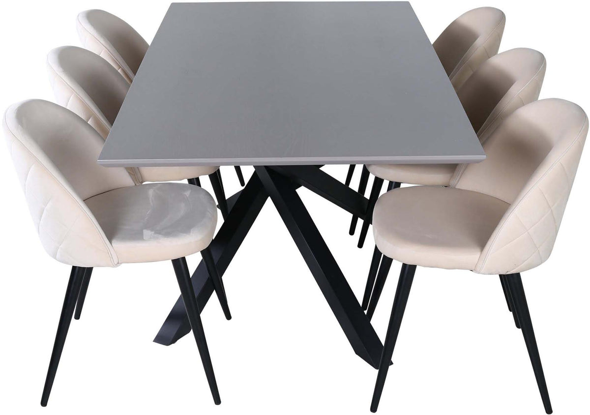 Piazza Esszimmerset + Velvet 180cm/6St. in Grau / helles Beige / Schwarz präsentiert im Onlineshop von KAQTU Design AG. Esszimmerset ist von Venture Home