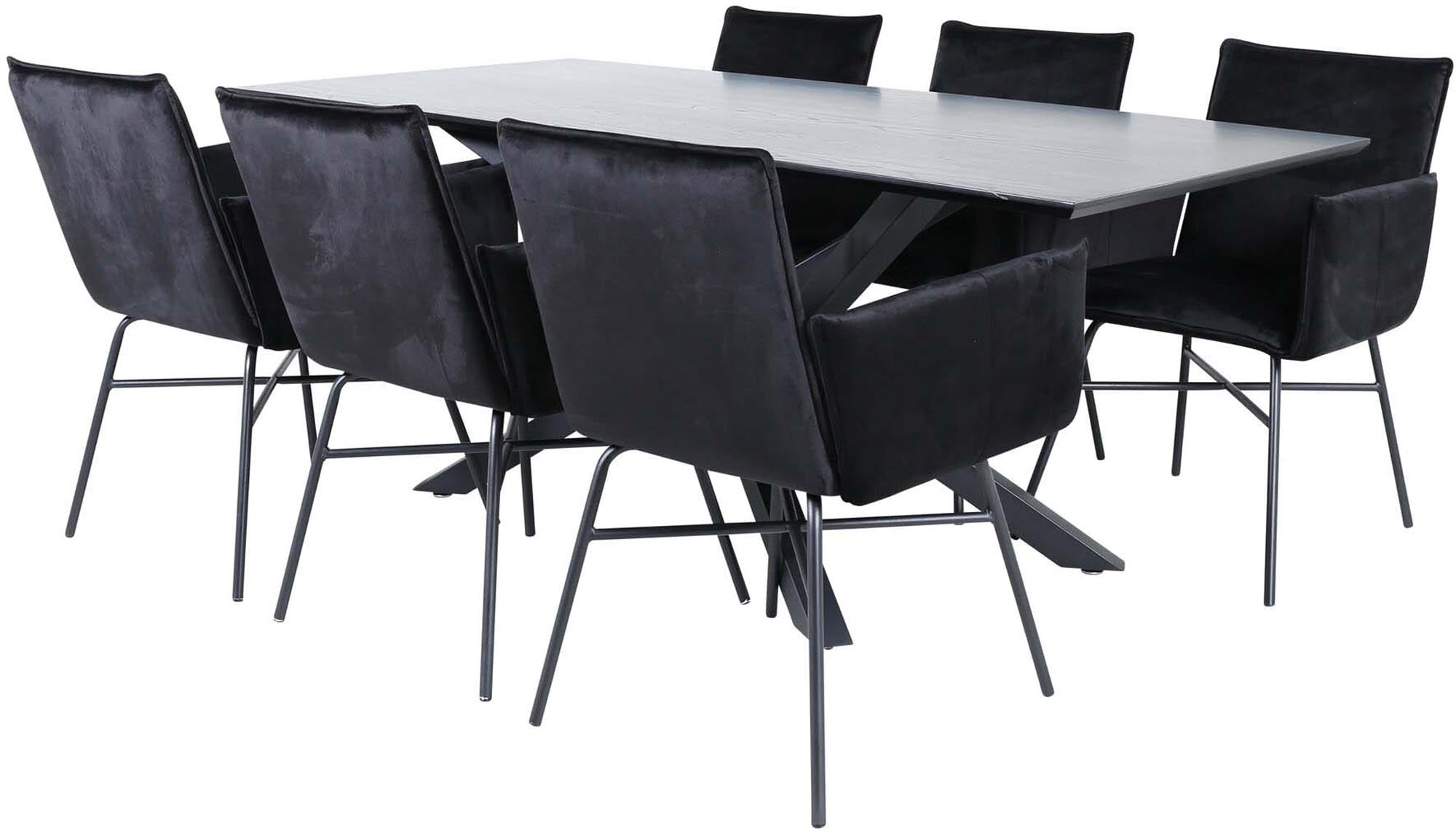 Piazza Esszimmerset + Petra 180cm/6St. in Schwarz präsentiert im Onlineshop von KAQTU Design AG. Esszimmerset ist von Venture Home