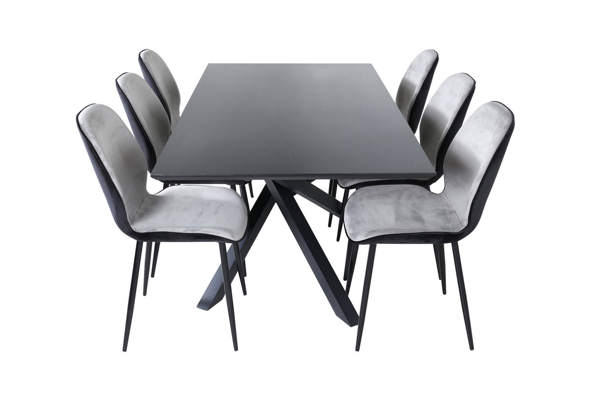 Piazza Esszimmerset + Emma 180cm/6St. in Schwarz, Hellgrau präsentiert im Onlineshop von KAQTU Design AG. Esszimmerset ist von Venture Home