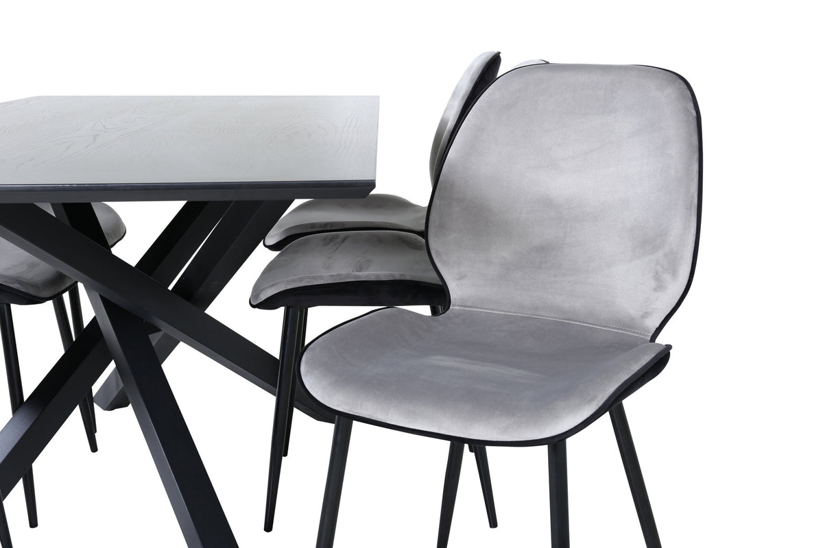 Piazza Esszimmerset + Emma 180cm/6St. in Schwarz, Hellgrau präsentiert im Onlineshop von KAQTU Design AG. Esszimmerset ist von Venture Home