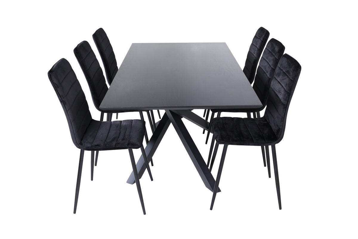 Piazza Esszimmerset + Windu 180cm/6St. in Schwarz präsentiert im Onlineshop von KAQTU Design AG. Esszimmerset ist von Venture Home