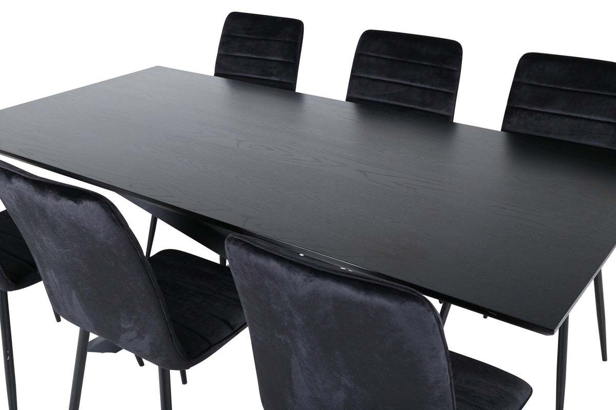 Piazza Esszimmerset + Windu 180cm/6St. in Schwarz präsentiert im Onlineshop von KAQTU Design AG. Esszimmerset ist von Venture Home
