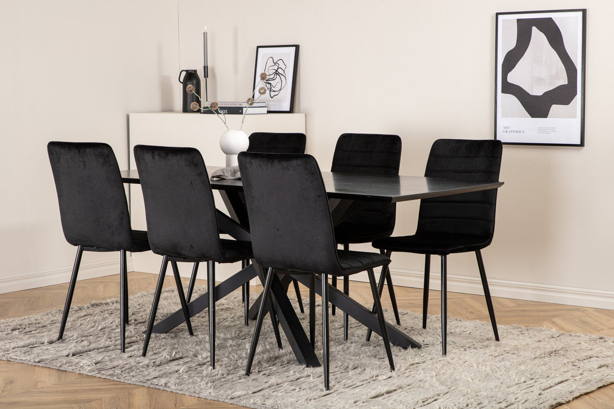 Piazza Esszimmerset + Windu 180cm/6St. in Schwarz präsentiert im Onlineshop von KAQTU Design AG. Esszimmerset ist von Venture Home