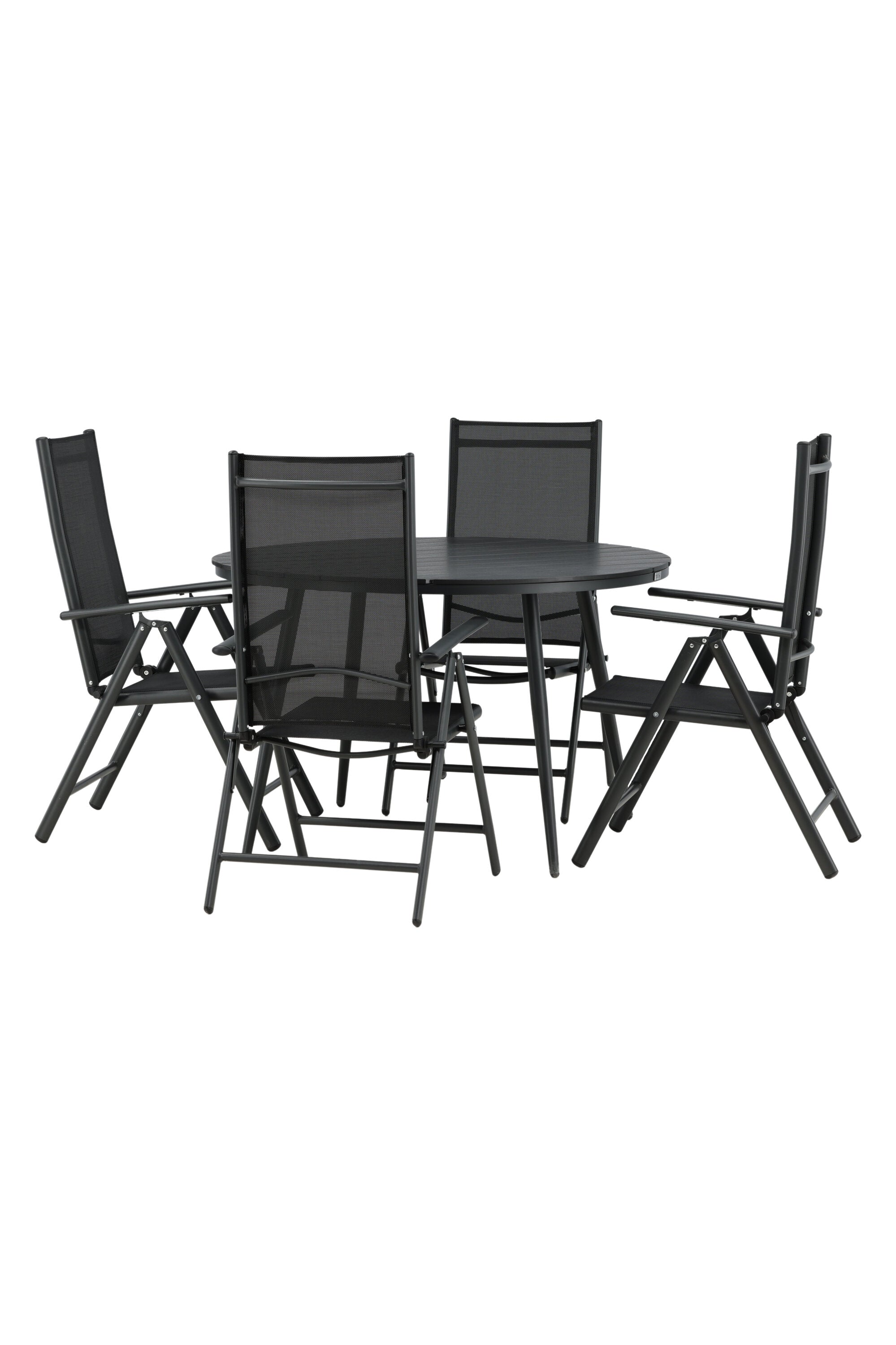 Break Outdoor-Tischset ⌀120cm/4St. in Schwarz präsentiert im Onlineshop von KAQTU Design AG. Gartentischset ist von Venture Home