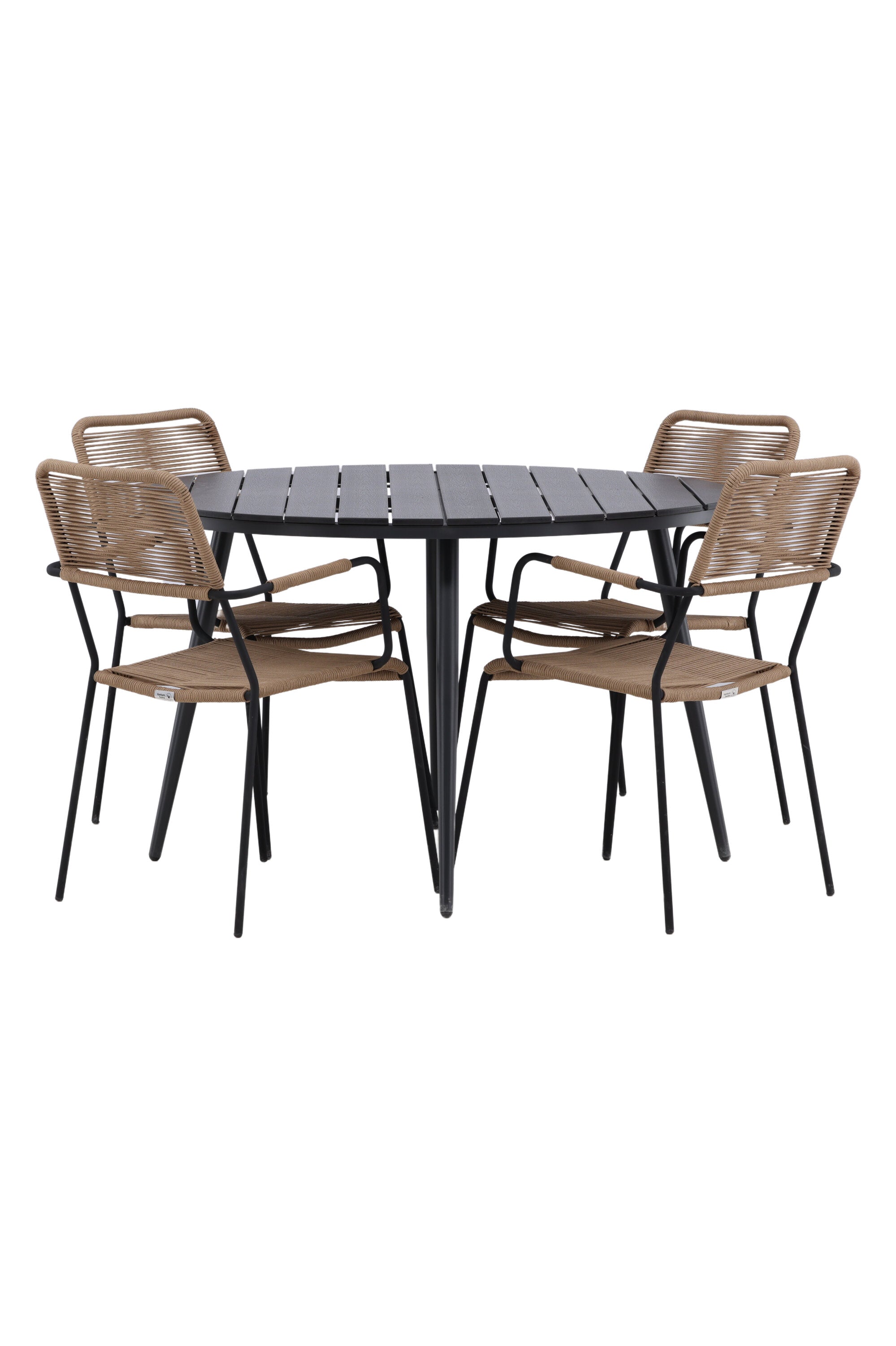 Break Outdoor-Tischset + Lindos Arm ⌀120cm/4St. in Schwarz / Schwarz präsentiert im Onlineshop von KAQTU Design AG. Gartentischset ist von Venture Home