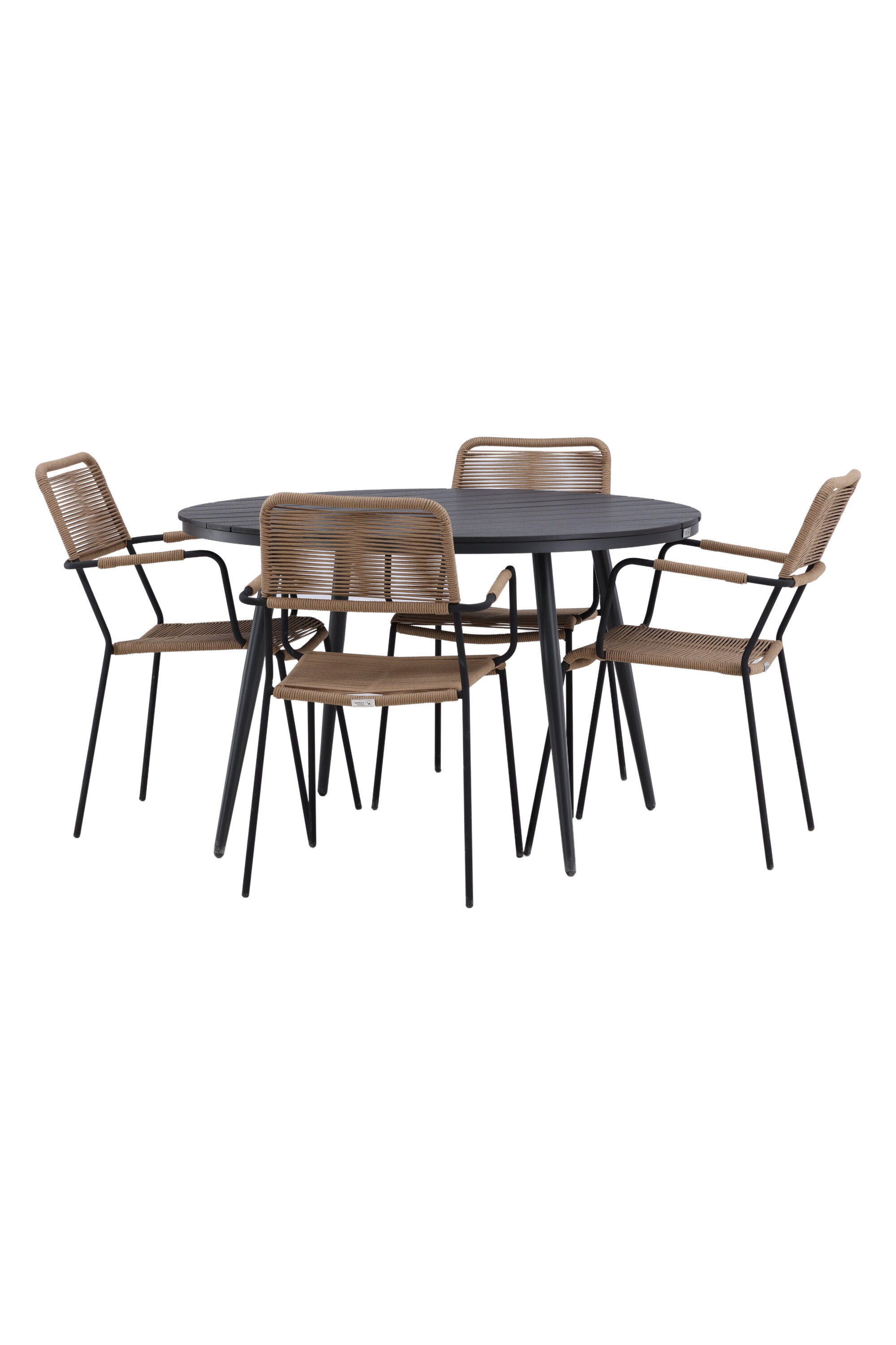 Break Outdoor-Tischset + Lindos Arm ⌀120cm/4St. in Schwarz / Schwarz präsentiert im Onlineshop von KAQTU Design AG. Gartentischset ist von Venture Home