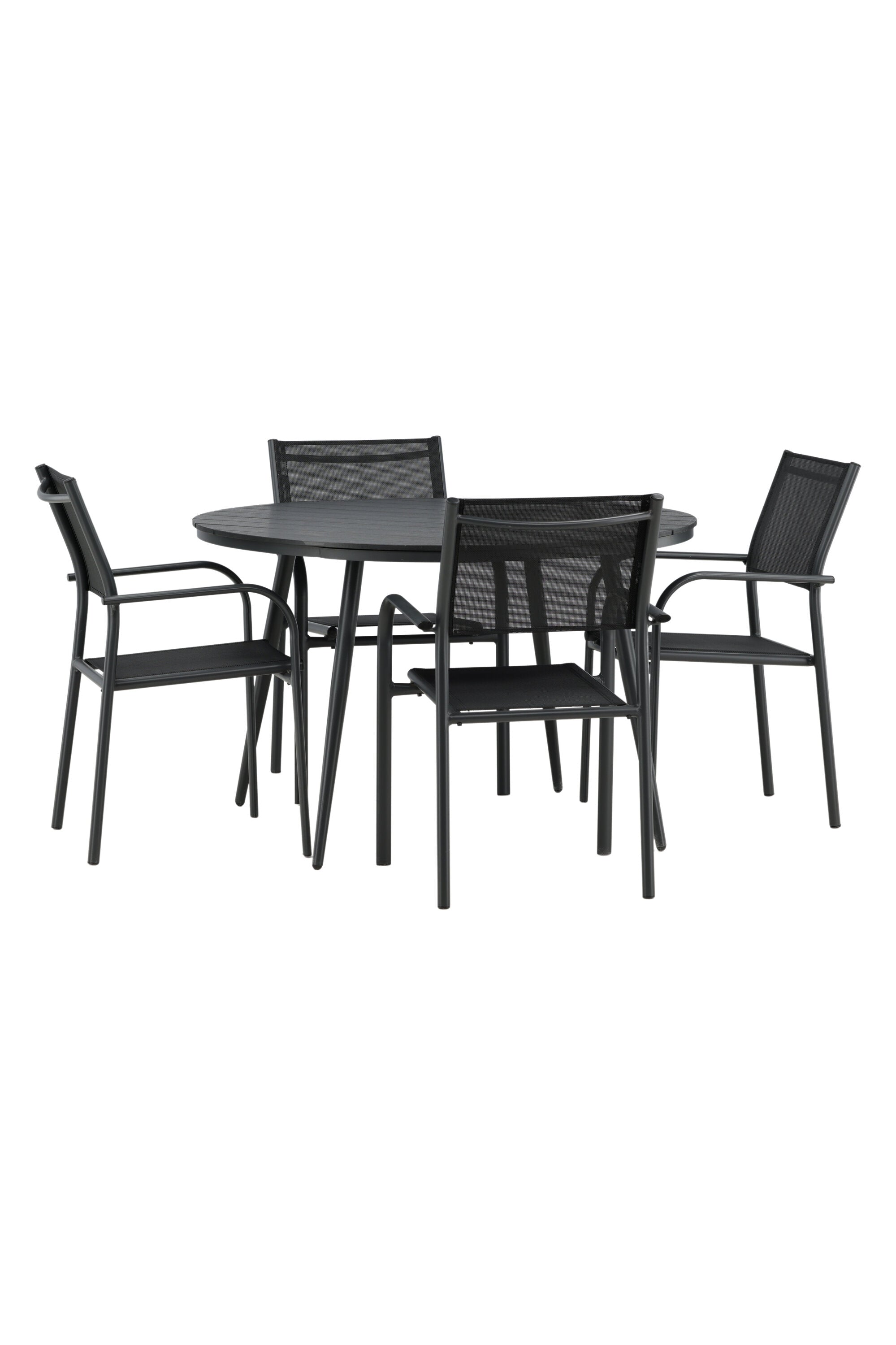 Break Outdoor-Tischset + Santorini ⌀120cm/4St. in Schwarz präsentiert im Onlineshop von KAQTU Design AG. Gartentischset ist von Venture Home