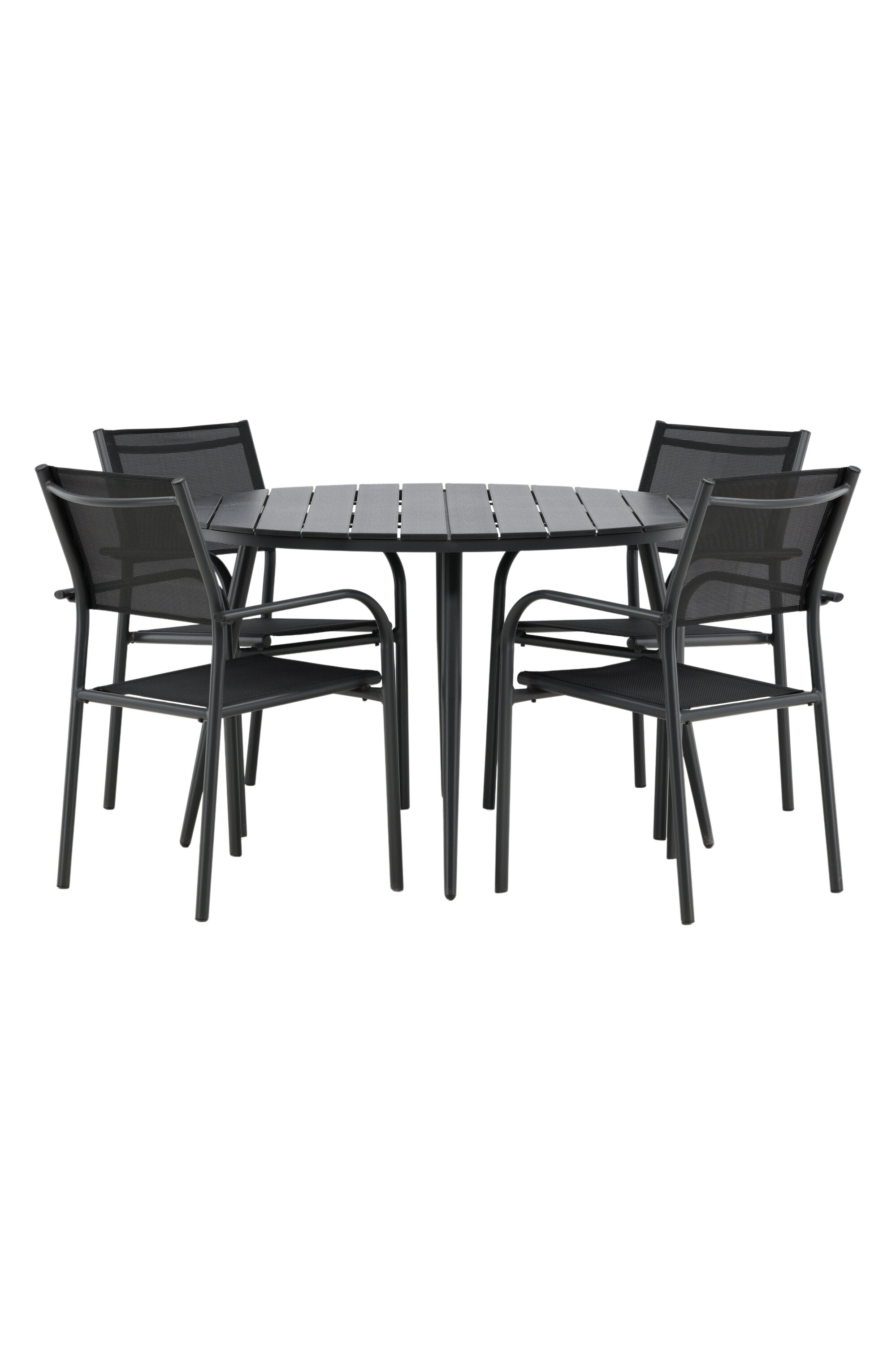 Break Outdoor-Tischset + Santorini ⌀120cm/4St. in Schwarz präsentiert im Onlineshop von KAQTU Design AG. Gartentischset ist von Venture Home