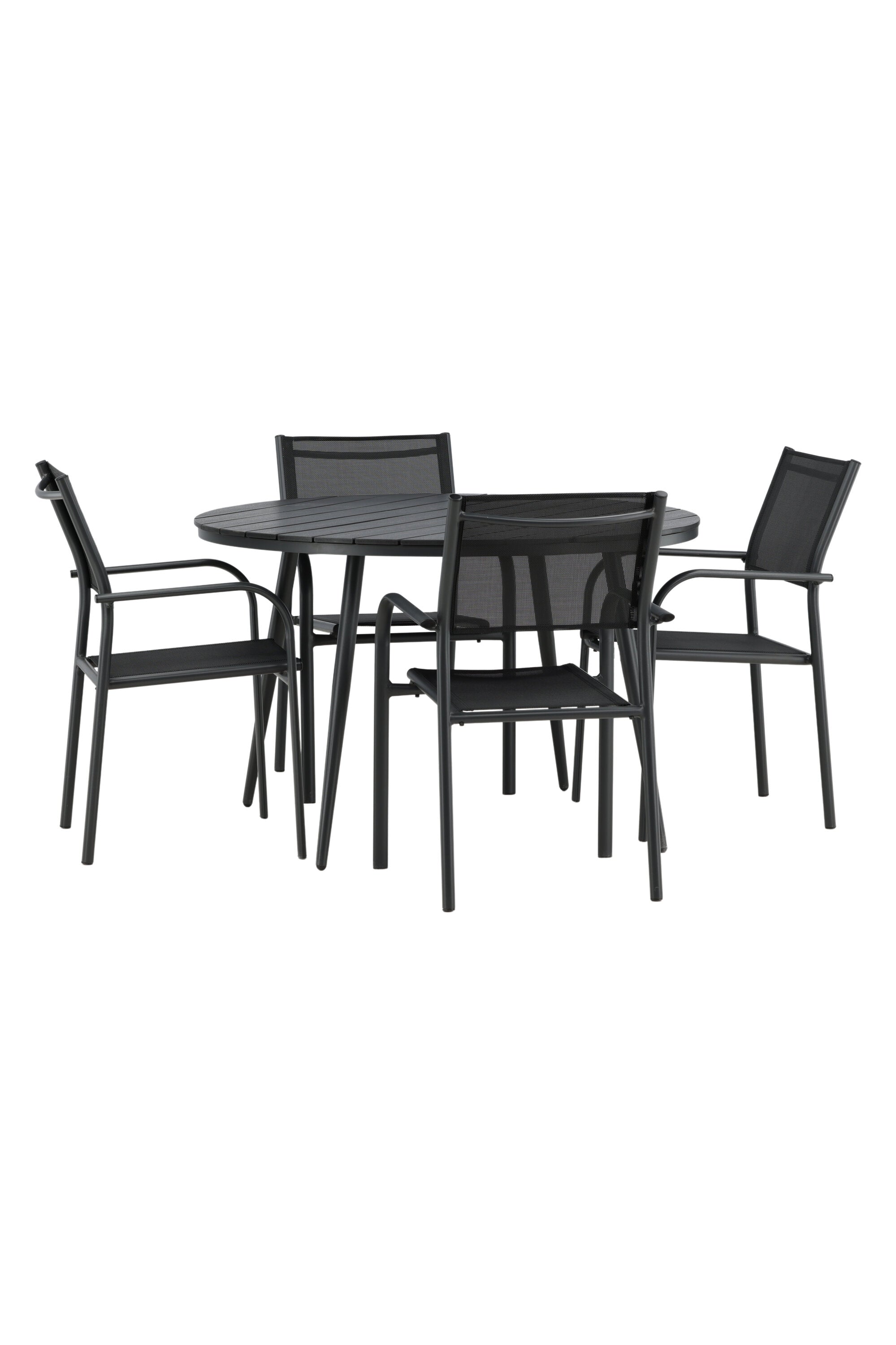 Break Outdoor-Tischset + Santorini ⌀120cm/4St. in Schwarz präsentiert im Onlineshop von KAQTU Design AG. Gartentischset ist von Venture Home