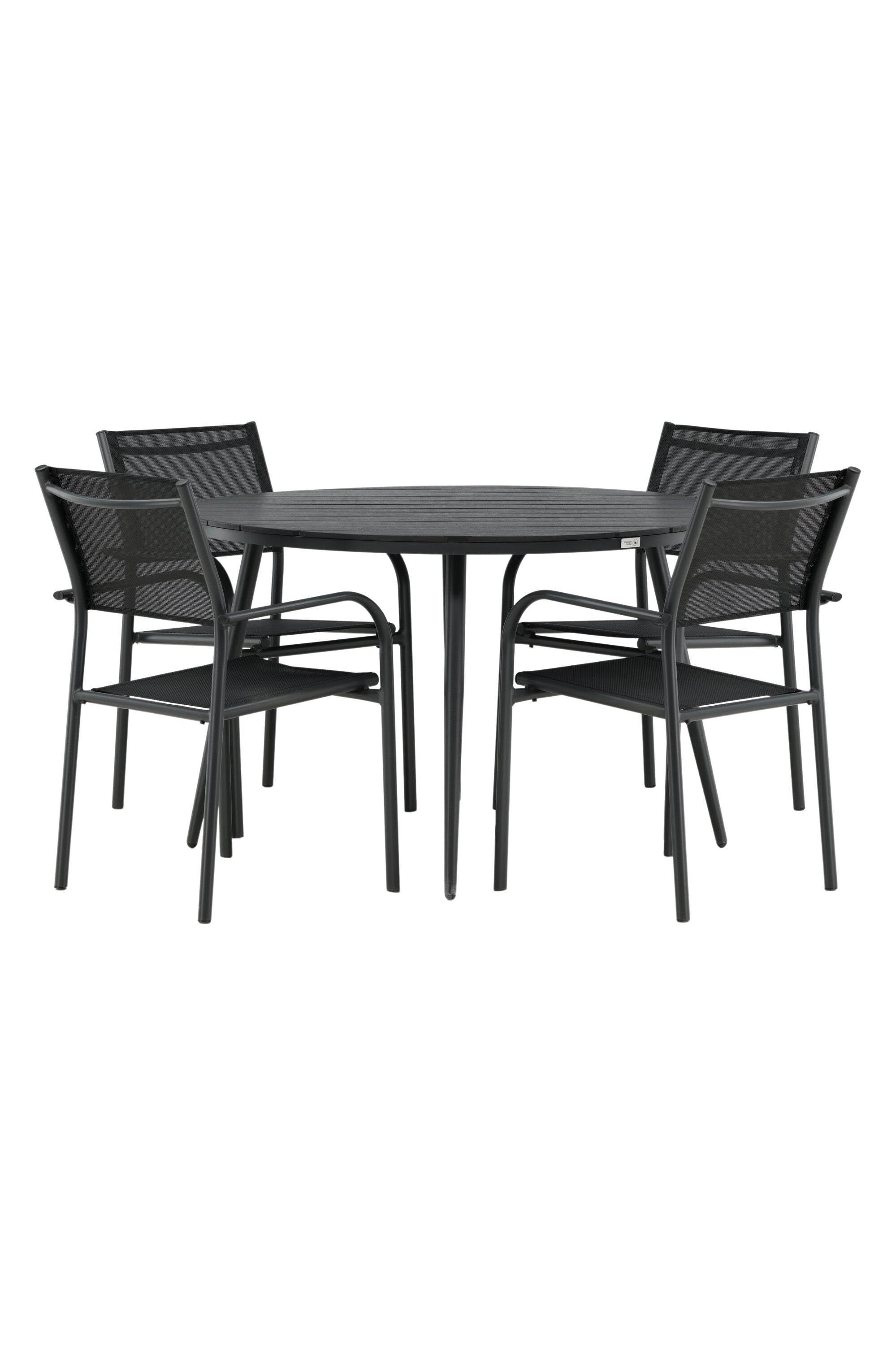 Break Outdoor-Tischset + Santorini ⌀120cm/4St. in Schwarz präsentiert im Onlineshop von KAQTU Design AG. Gartentischset ist von Venture Home
