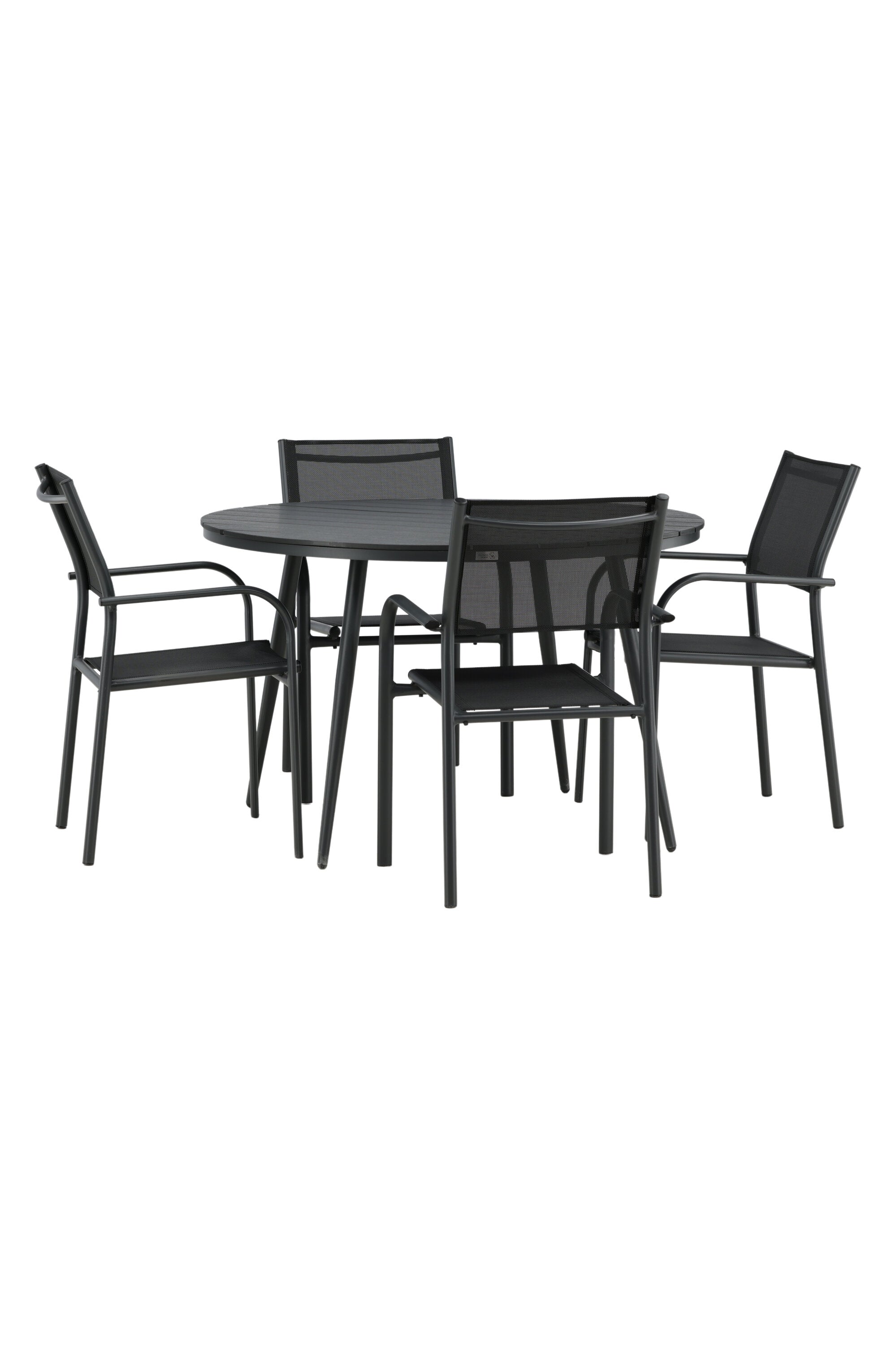 Break Outdoor-Tischset + Santorini ⌀120cm/4St. in Schwarz präsentiert im Onlineshop von KAQTU Design AG. Gartentischset ist von Venture Home