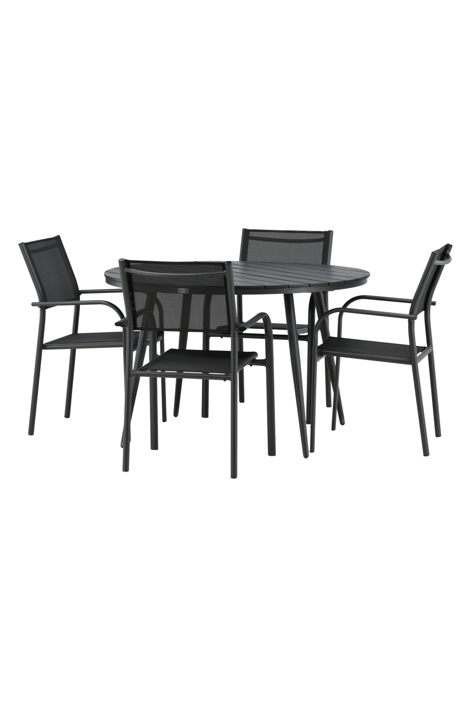Break Outdoor-Tischset + Santorini ⌀120cm/4St. in Schwarz präsentiert im Onlineshop von KAQTU Design AG. Gartentischset ist von Venture Home