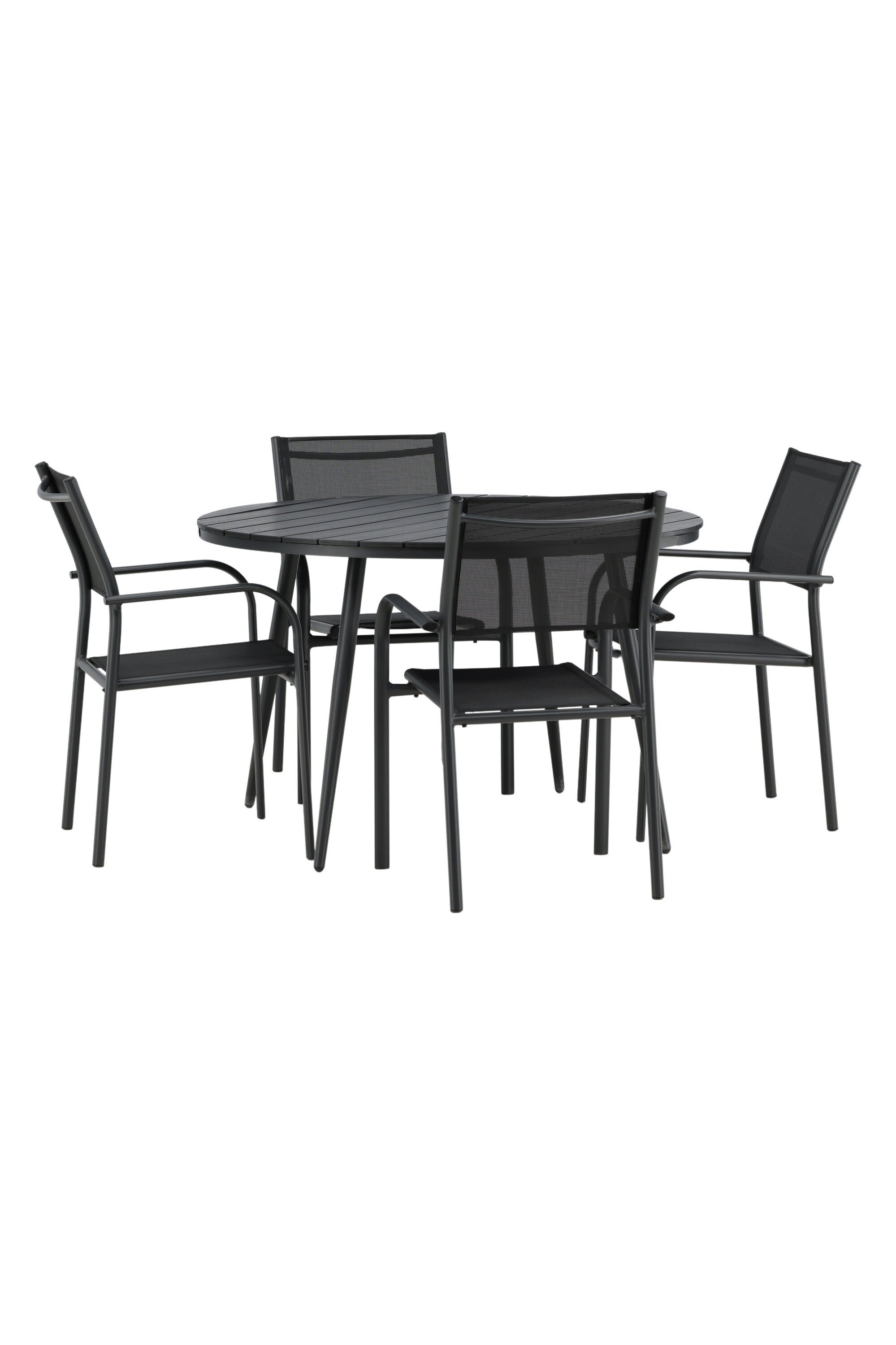Break Outdoor-Tischset + Santorini ⌀120cm/4St. in Schwarz präsentiert im Onlineshop von KAQTU Design AG. Gartentischset ist von Venture Home
