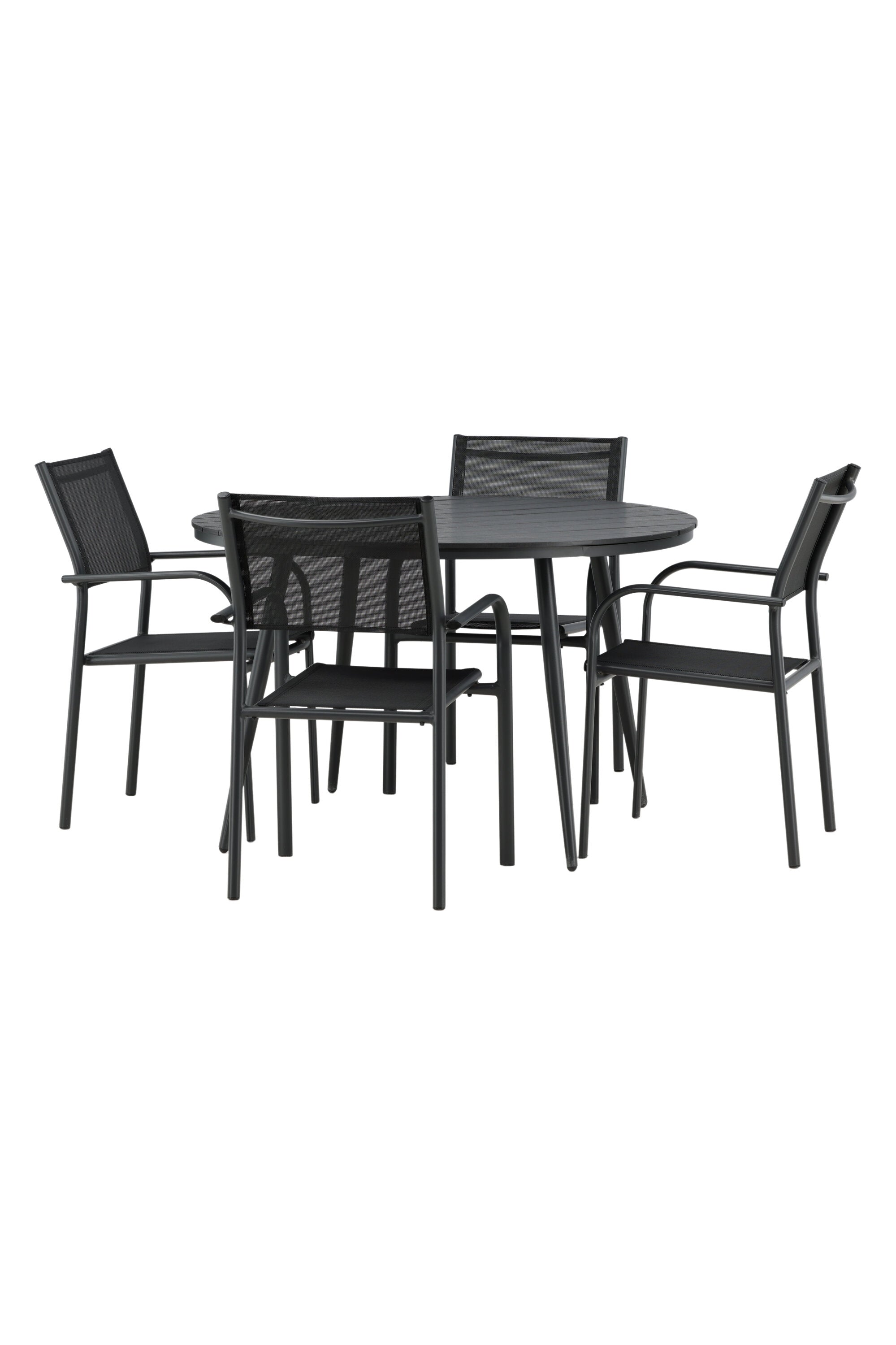 Break Outdoor-Tischset + Santorini ⌀120cm/4St. in Schwarz präsentiert im Onlineshop von KAQTU Design AG. Gartentischset ist von Venture Home