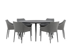 Spoga & Break Esszimmerstuhl 2er-Set Grau + Runder Esstisch ⌀150 Schwarz