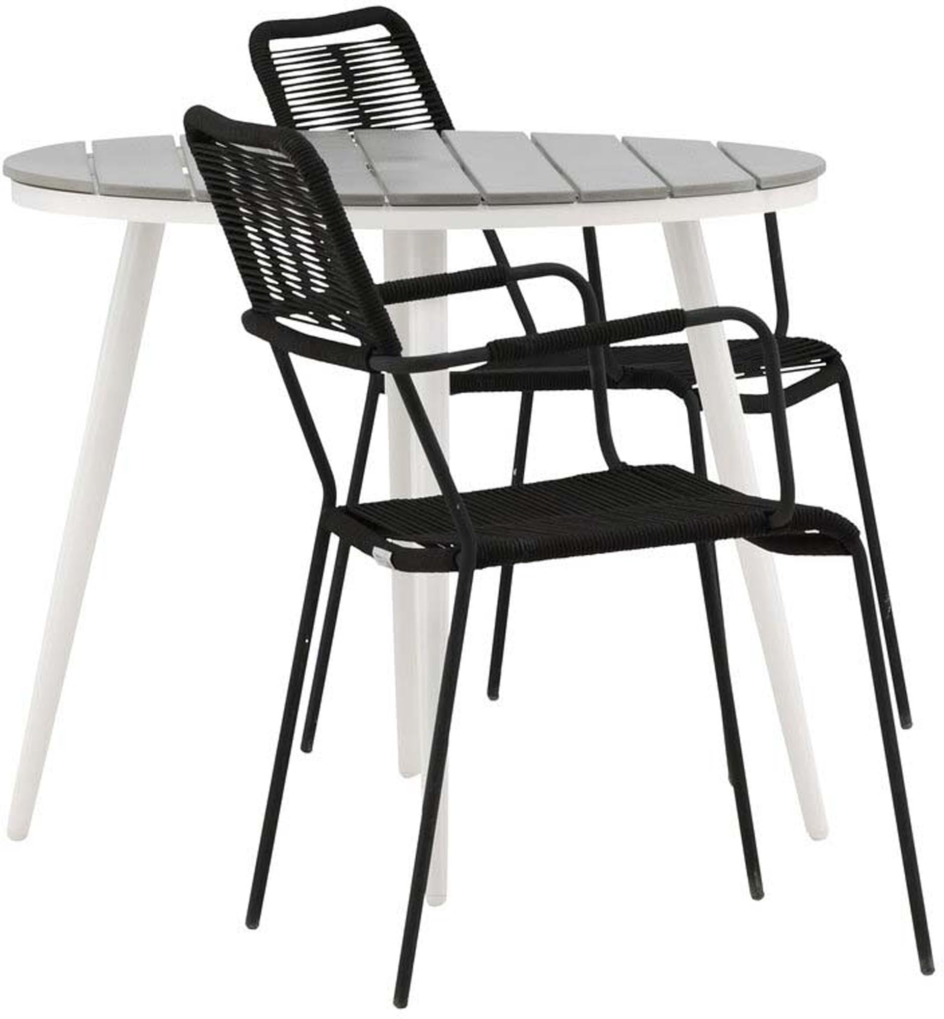 Entdecken Sie das Break Outdoor-Tischset + Lindos Arm ⌀90cm/2St. von Venture Home – stilvoll, wetterfest und perfekt für Ihre Terrasse!