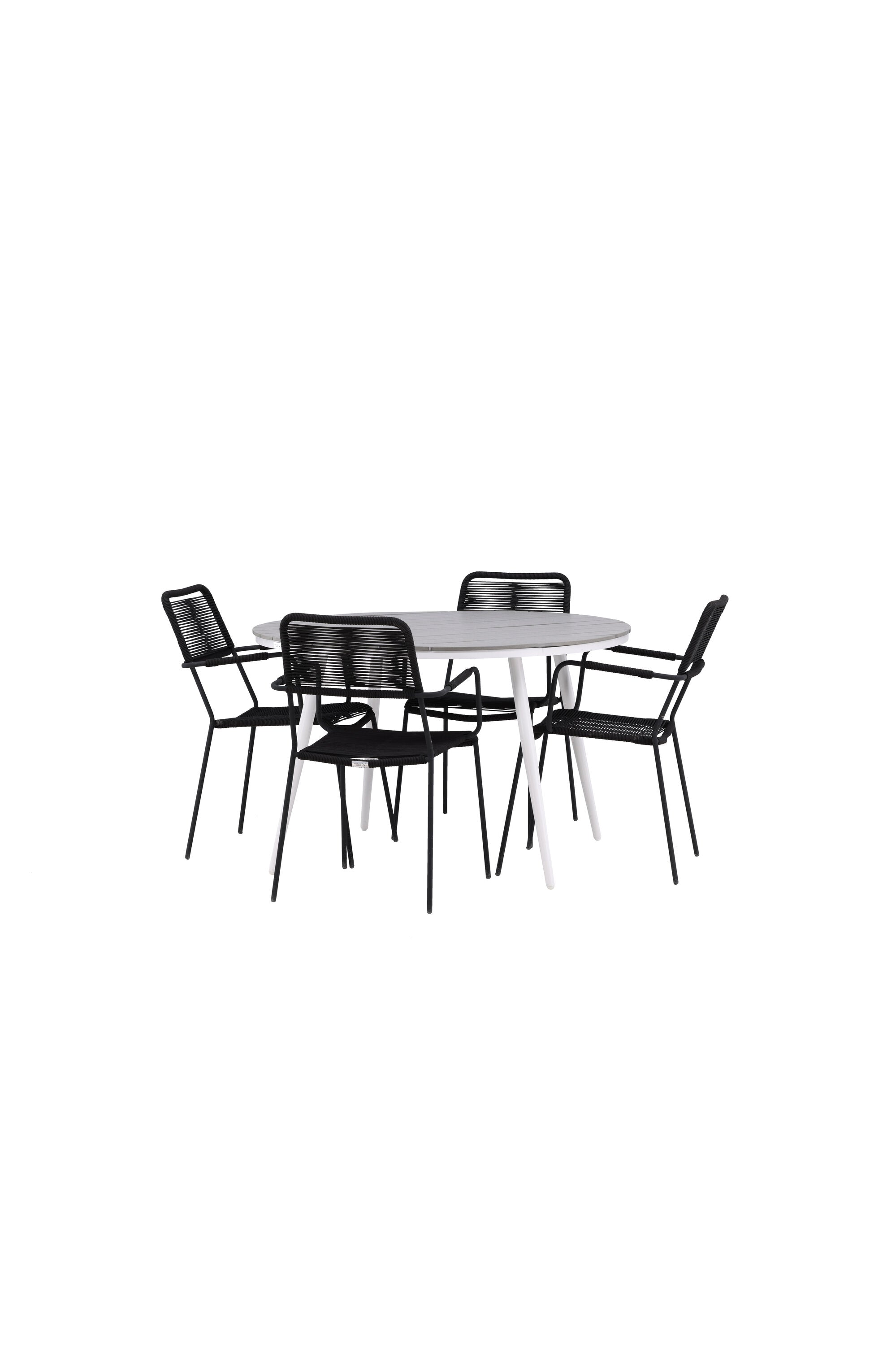 Break Outdoor-Tischset + Lindos Arm ⌀120cm/4St. in Weiss präsentiert im Onlineshop von KAQTU Design AG. Gartentischset ist von Venture Home