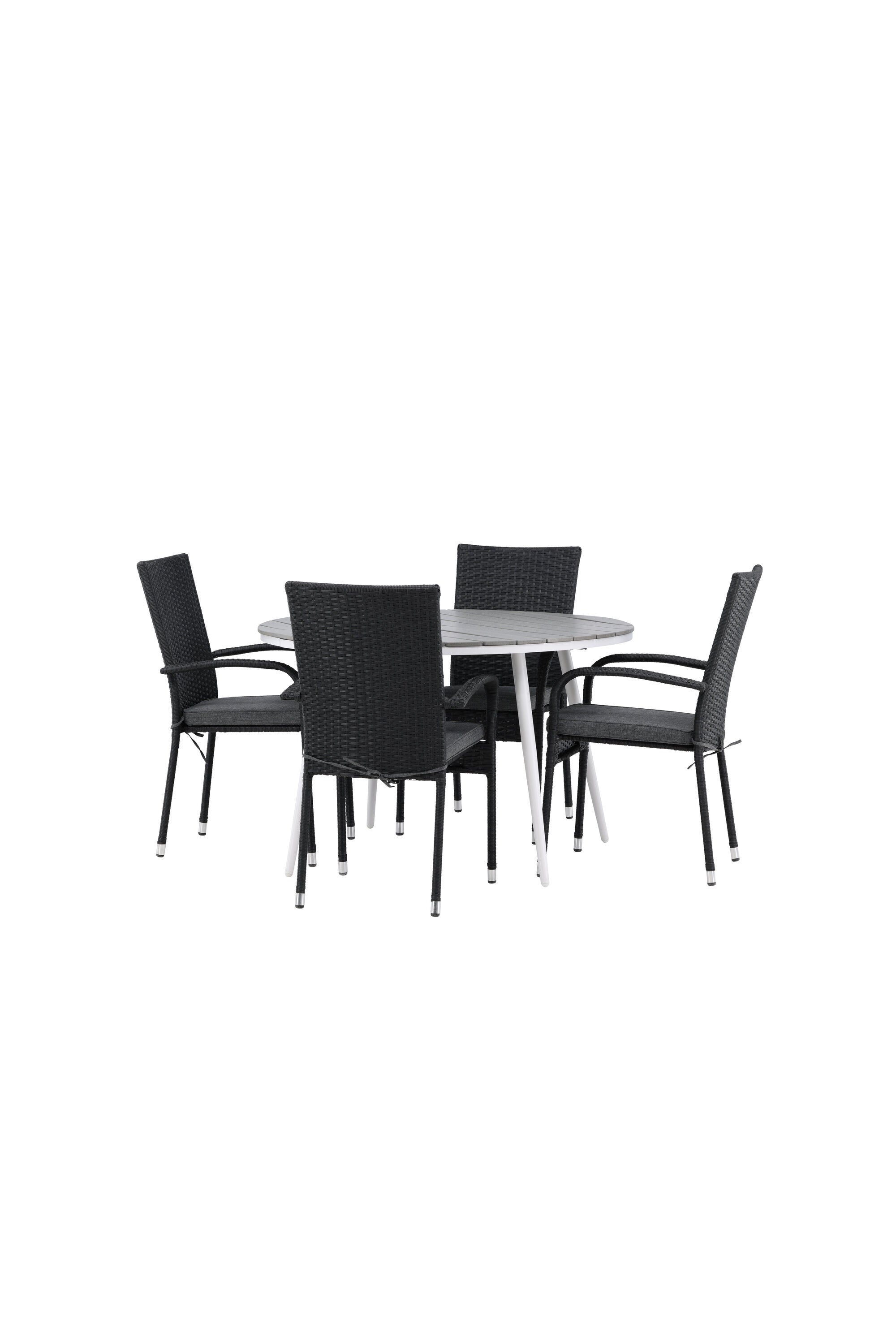 Break Outdoor-Tischset + Anna ⌀120cm/4St. in Weiss/Grau präsentiert im Onlineshop von KAQTU Design AG. Gartentischset ist von Venture Home